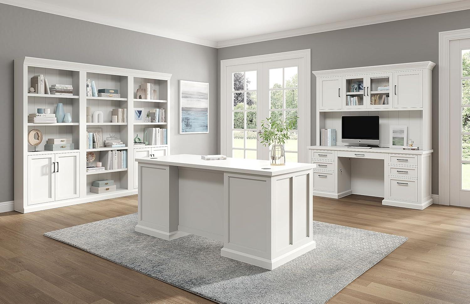 White Modern Wood China Cabinet with Glass Doors