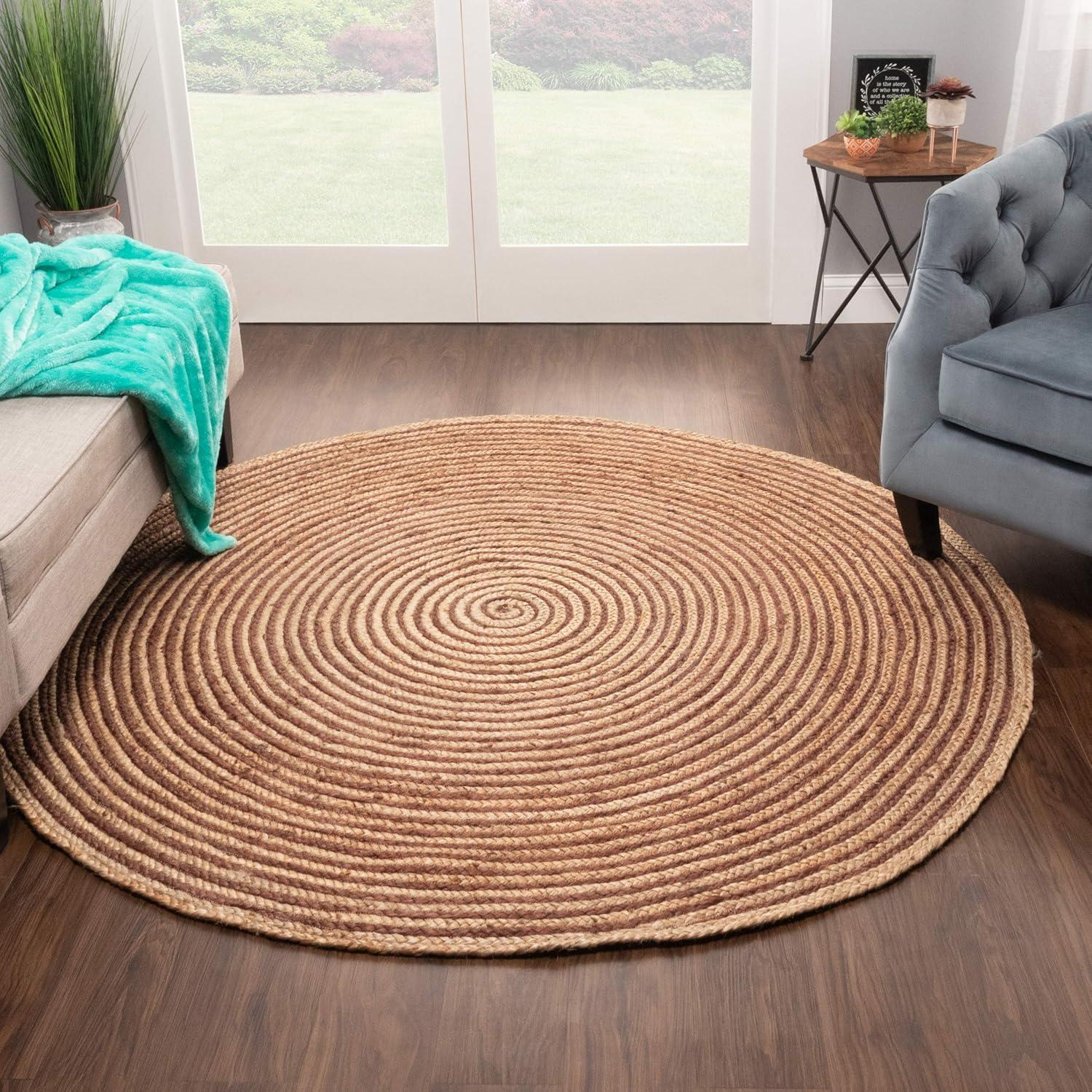 Superior Braided Jute Boho Indoor Area Rug, Coffee, 8' Round