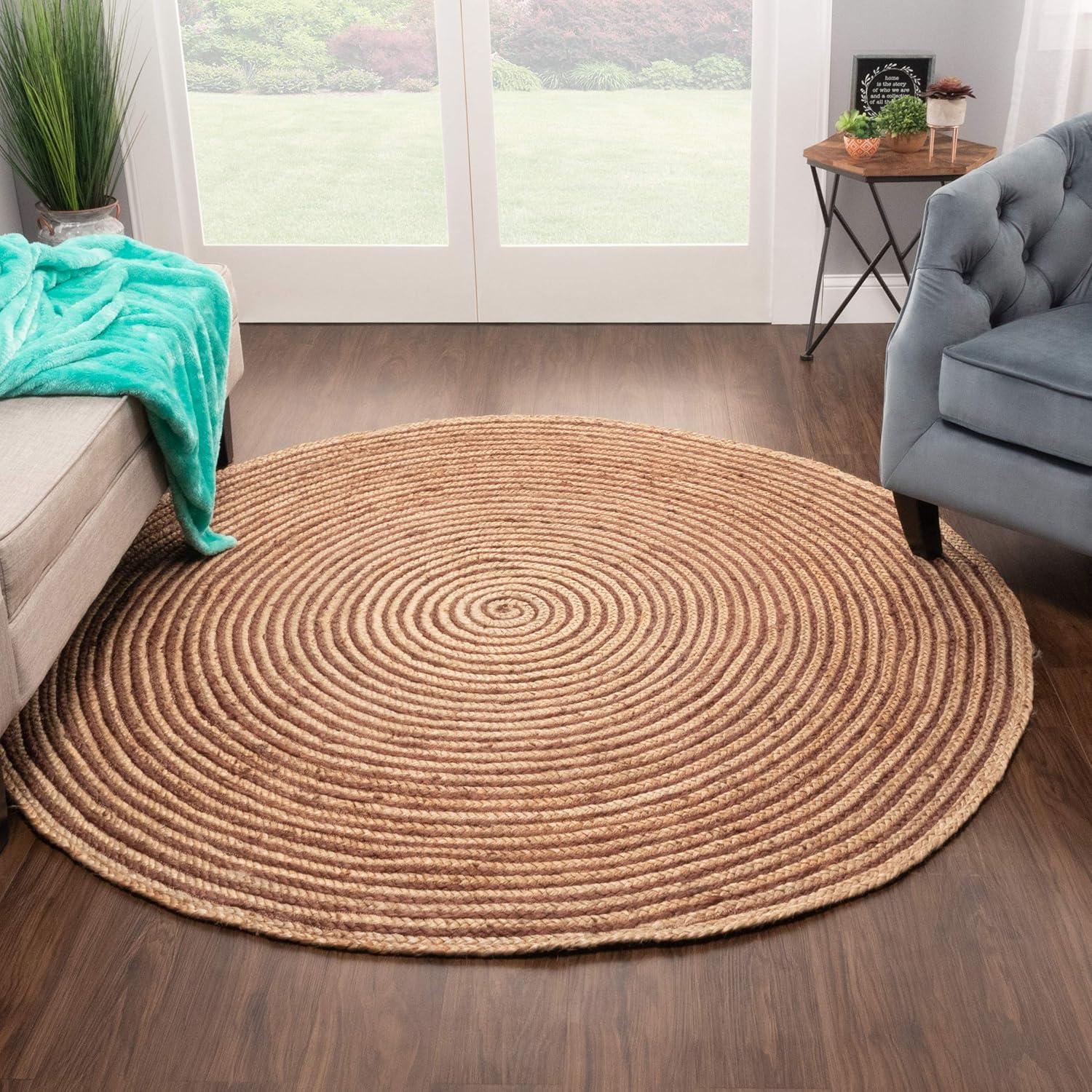 Superior Braided Jute Handwoven Indoor Outdoor Area Rug, 8' Round, Coffee