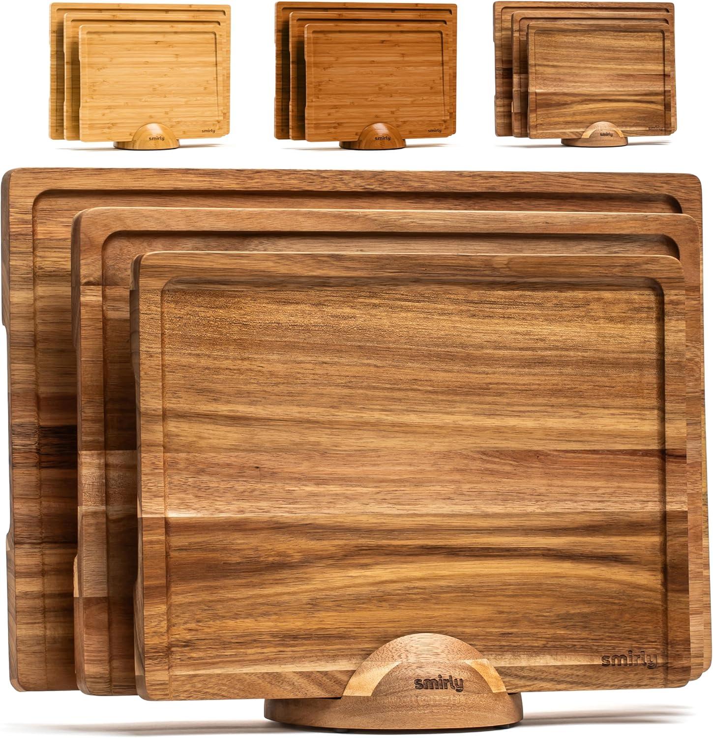 SMIRLY Cutting Board Set Small, Medium & Large Bamboo Cutting Boards with Holder, Brown