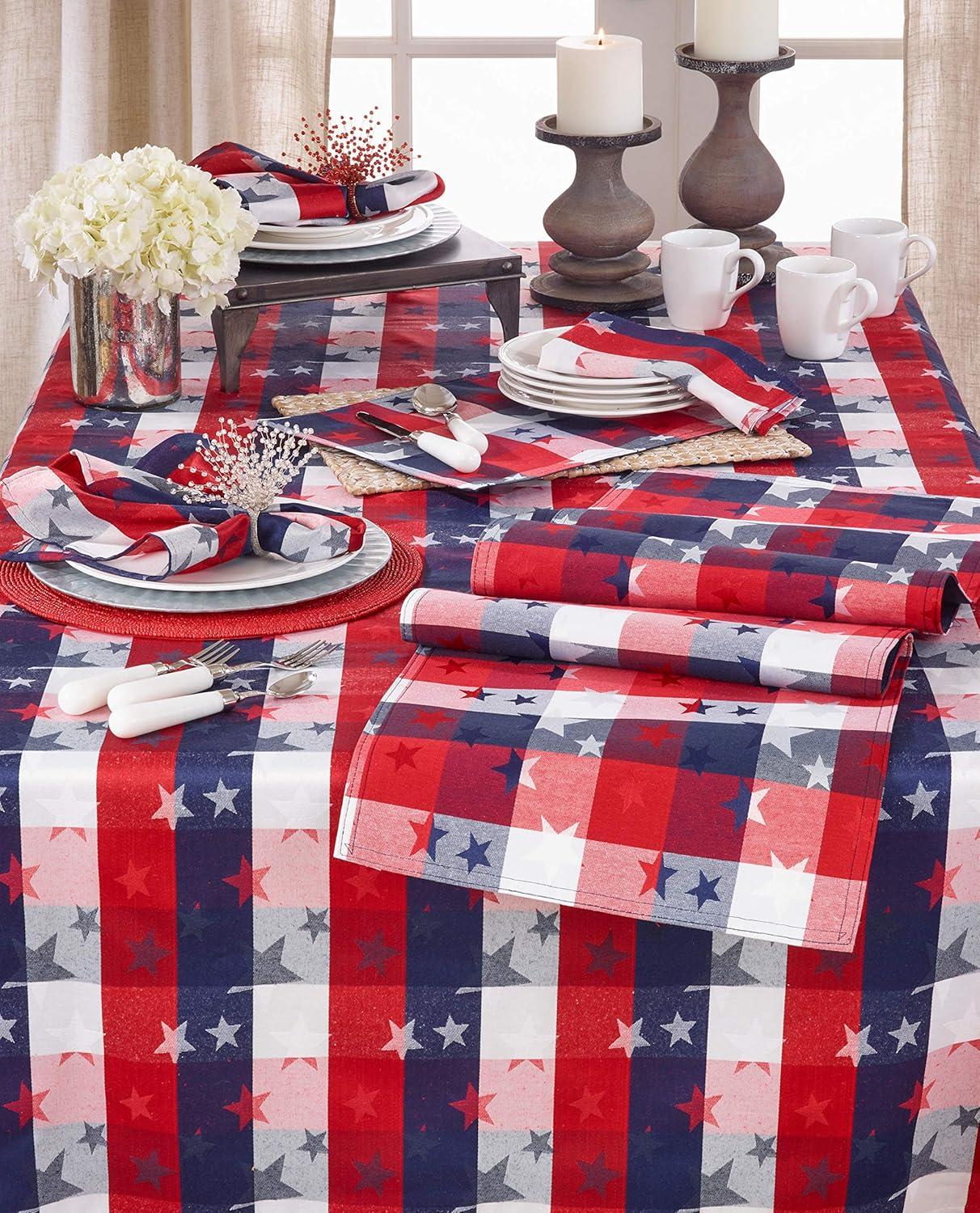 Patriotic Red, White, and Blue Star Print Table Runner