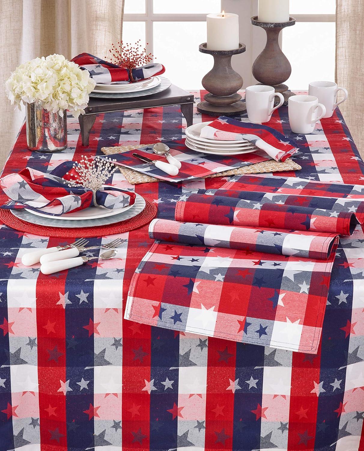 Saro Lifestyle Cotton Blend Tablecloth With Checkered And Stars Design, Multi, 70" x 120"
