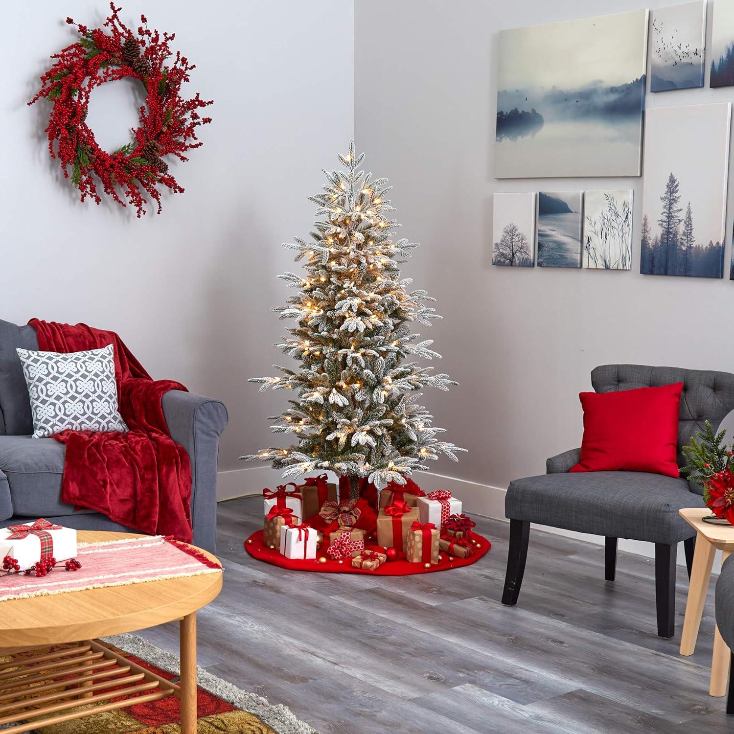 Nearly Natural 5.5’ Flocked Manchester Spruce Prelit LED Artificial Christmas Tree