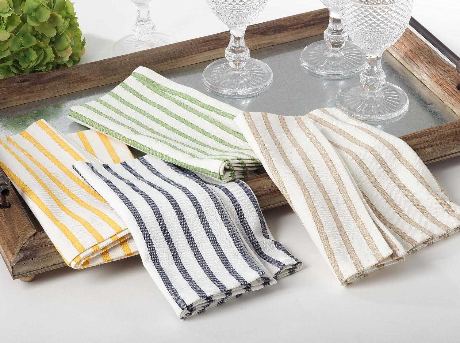 Yellow and White Cotton Striped Napkins, Set of 4