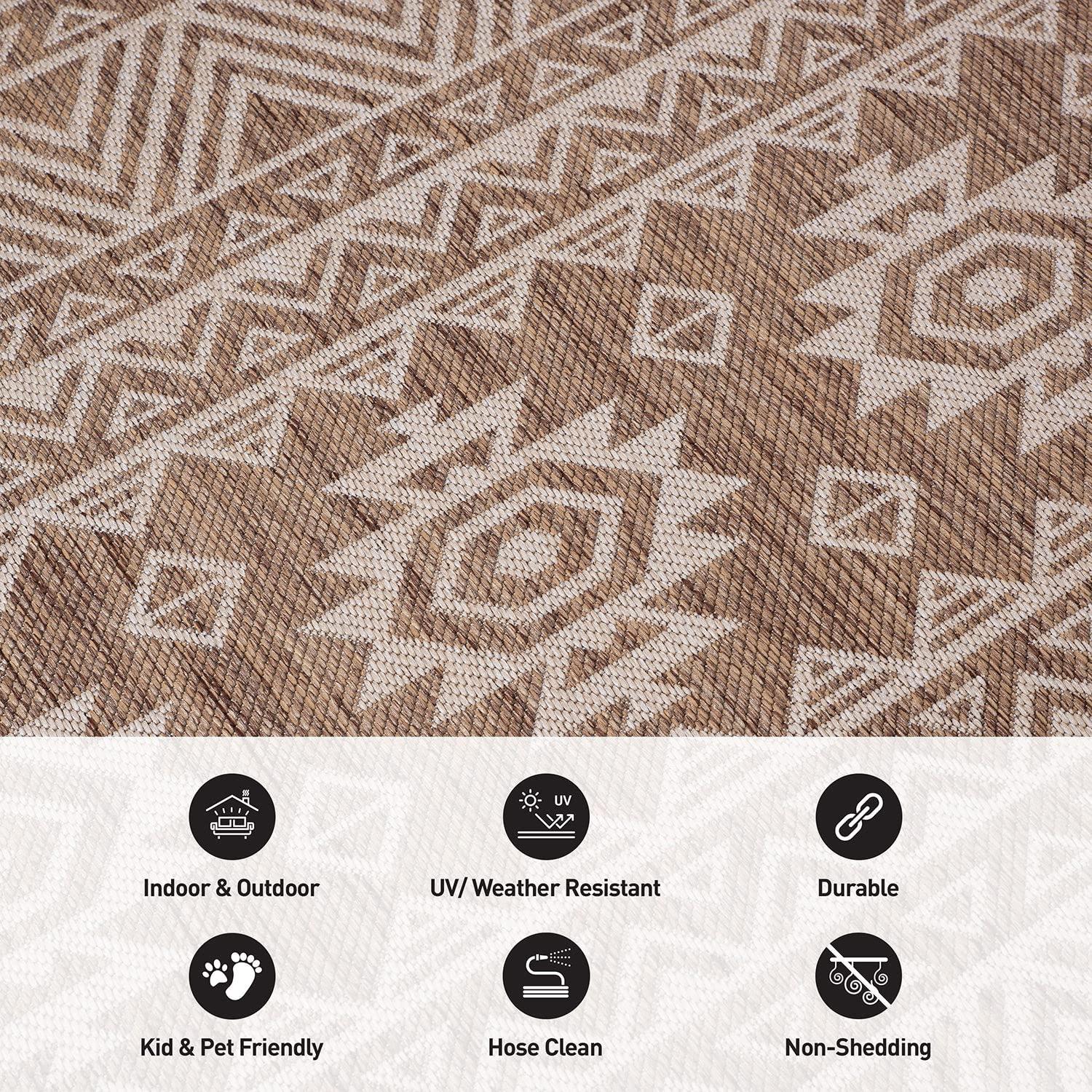 World Rug Gallery Distressed Geometric Bohemian Textured Flat Weave Indoor/Outdoor Area Rug - BROWN 5' X 7'