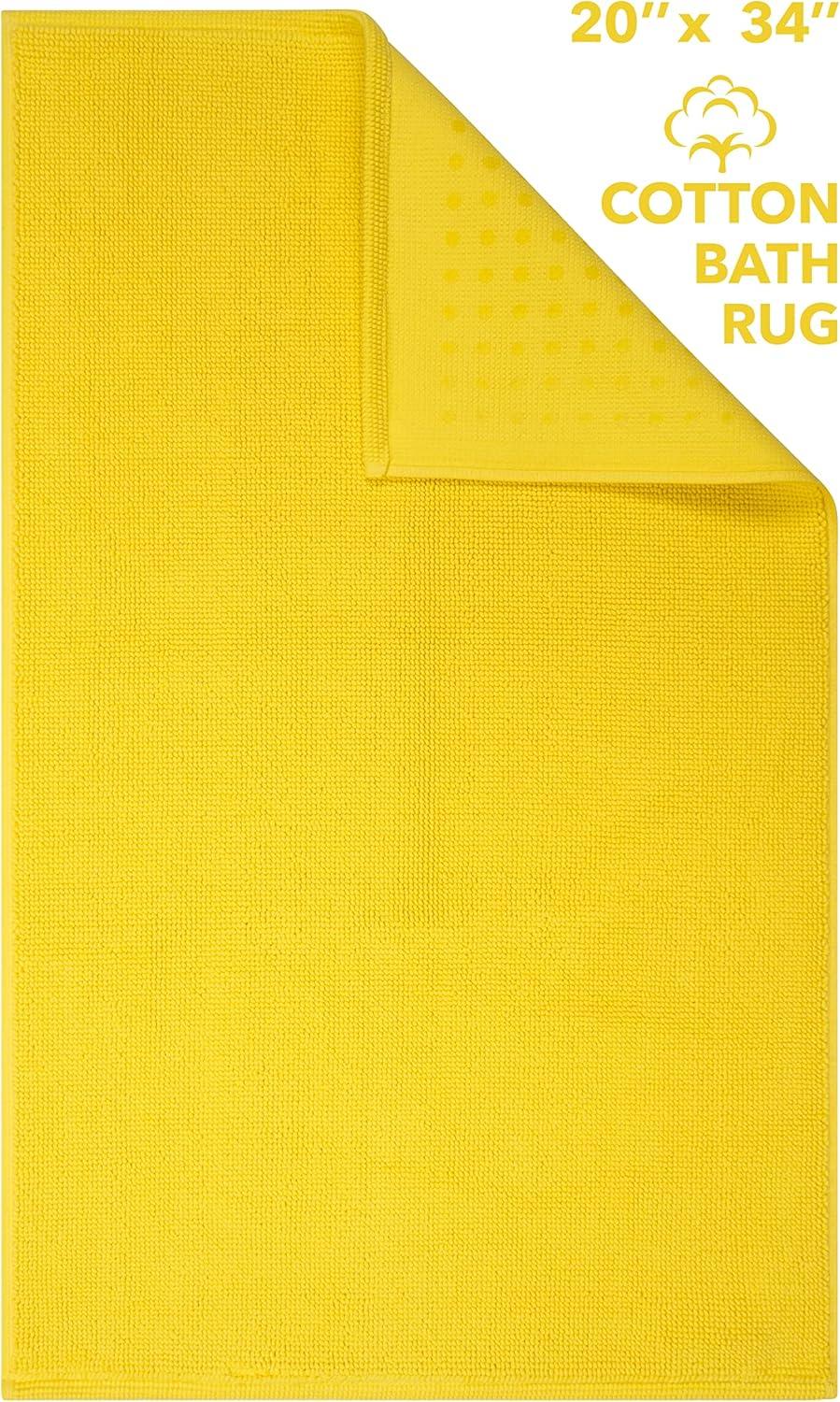 American Soft Linen 100% Cotton Bath Mat Rugs, 20x34 inches Slip Resistant Bottom Base Bath Mats for Bathroom, Yellow