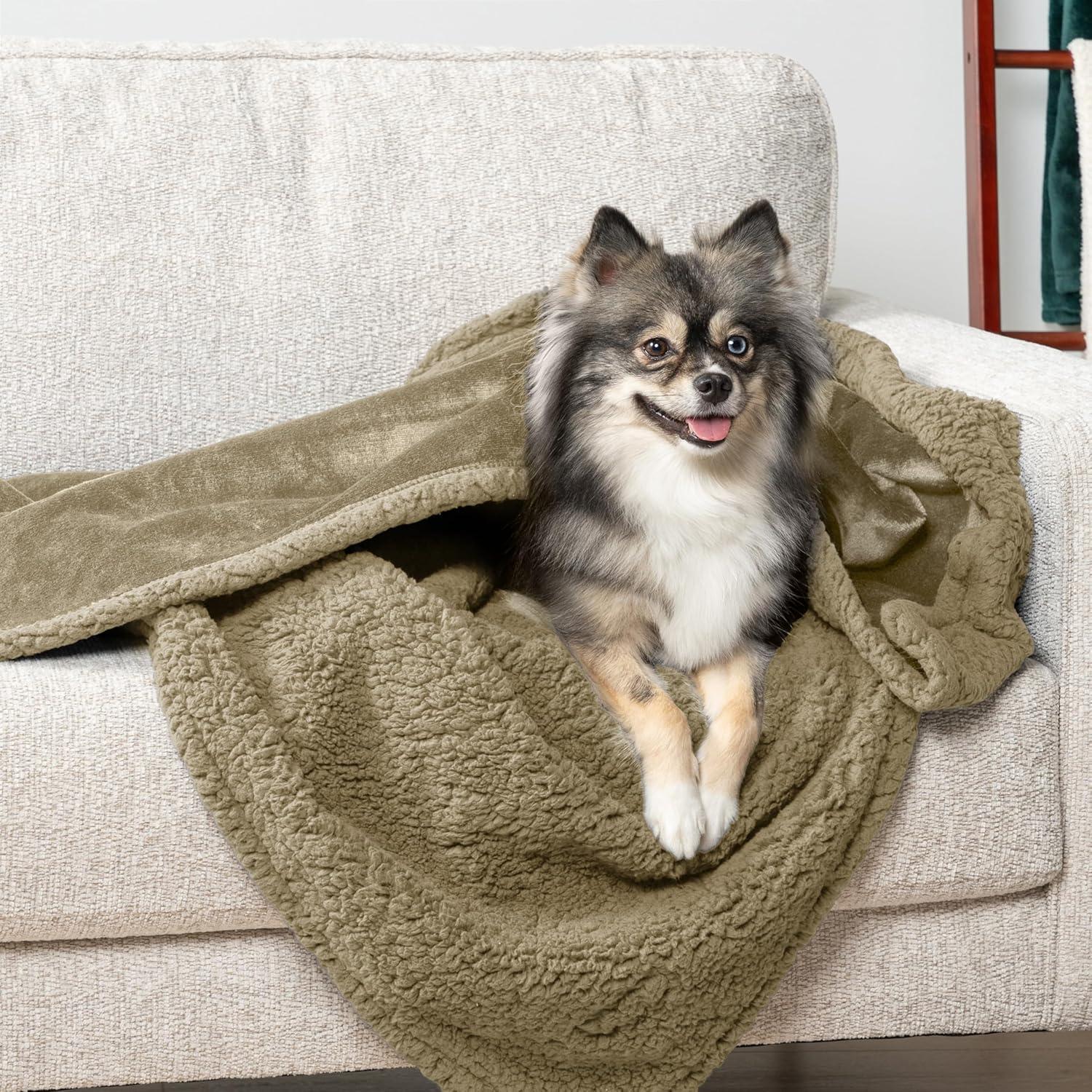 PetAmi Waterproof Dog Blanket for Bed Couch Sofa Cover, Reversible Faux Shearling Fleece Pet Throw