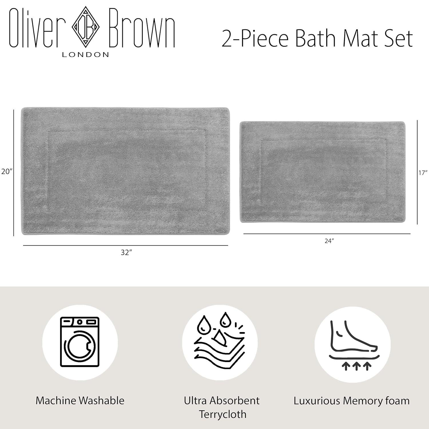 Terry Bath Mats, Set of 2 Memory Foam Bath Rugs, Non-Slip, 100% Polyester, Premium Bathroom Decor, Machine Washable, Measures 17 in. x 24 in. / 20 in. x 32 in., Light Gray