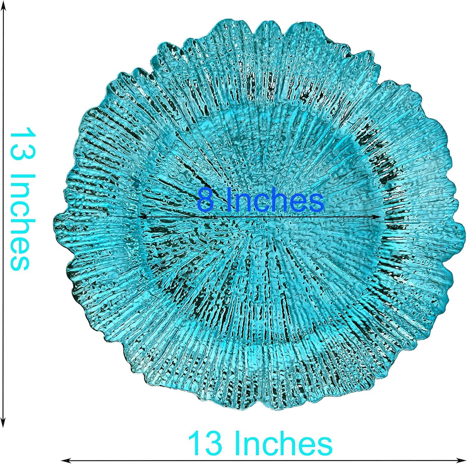 13 Inch Light Blue Charger Plates, Round Plastic Reef Plate Chargers for Dinner Plates, Wedding, Party Elegant Decoration Place Mats (24, Light Blue)