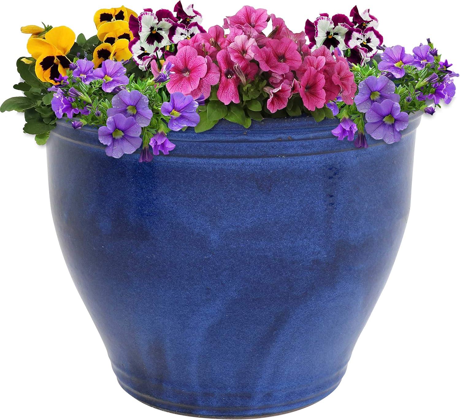 Sunnydaze Studio Outdoor/Indoor  UV- and Frost-Resistant Ceramic Flower Pot Planter with Drainage Holes