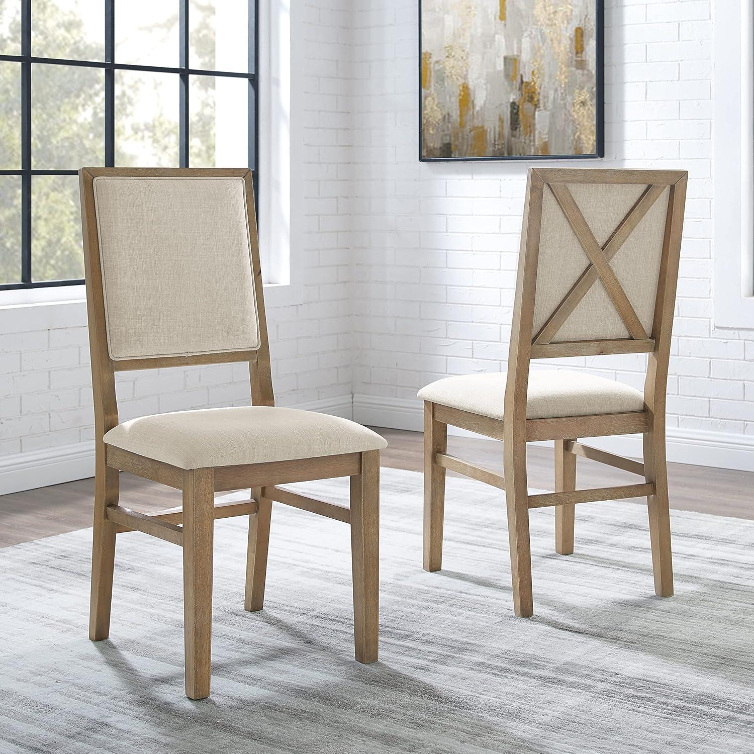 Joanna Cream Linen and Light Wood Rustic Dining Chair Set