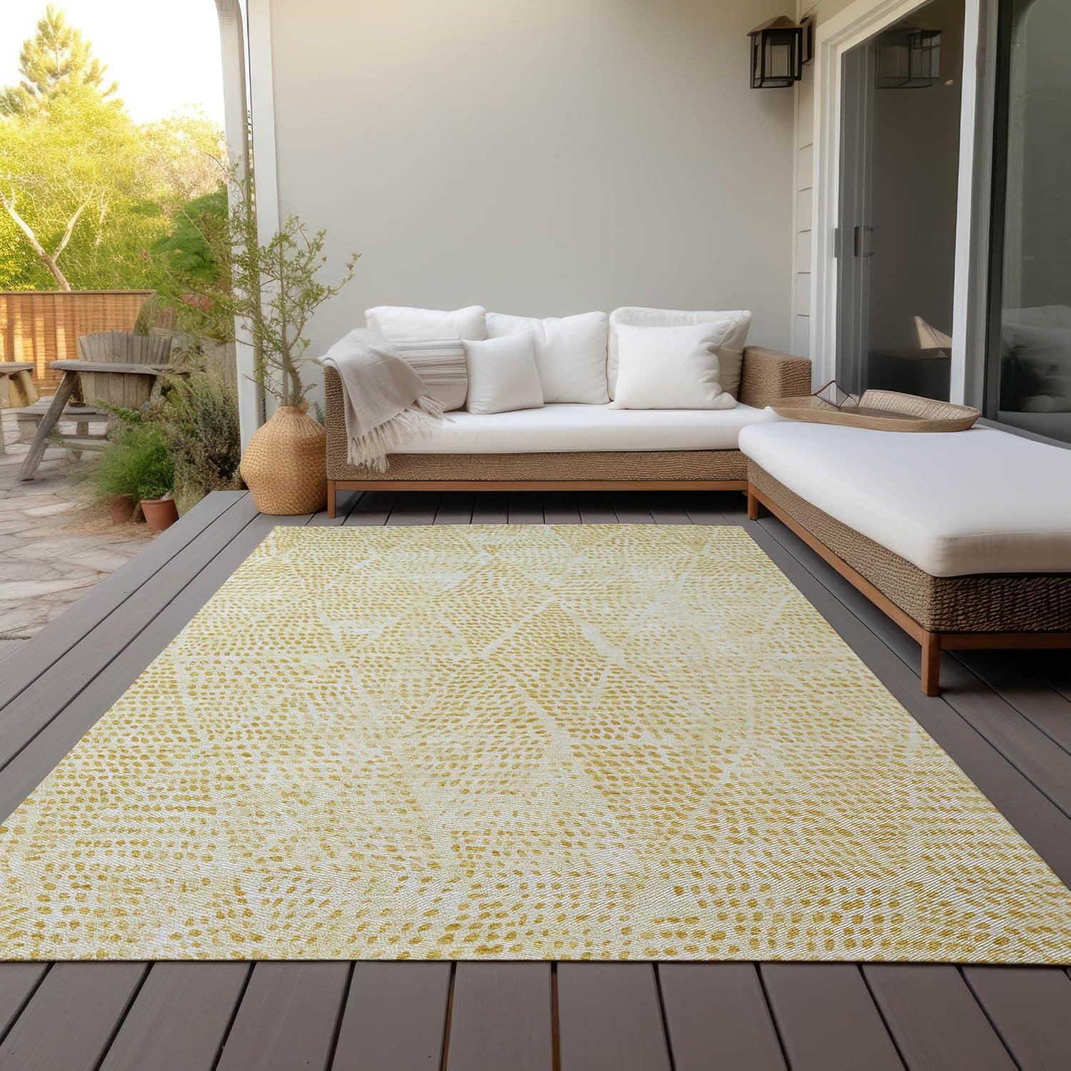 Wheat Diamond Pattern Machine Washable Indoor Outdoor Rug