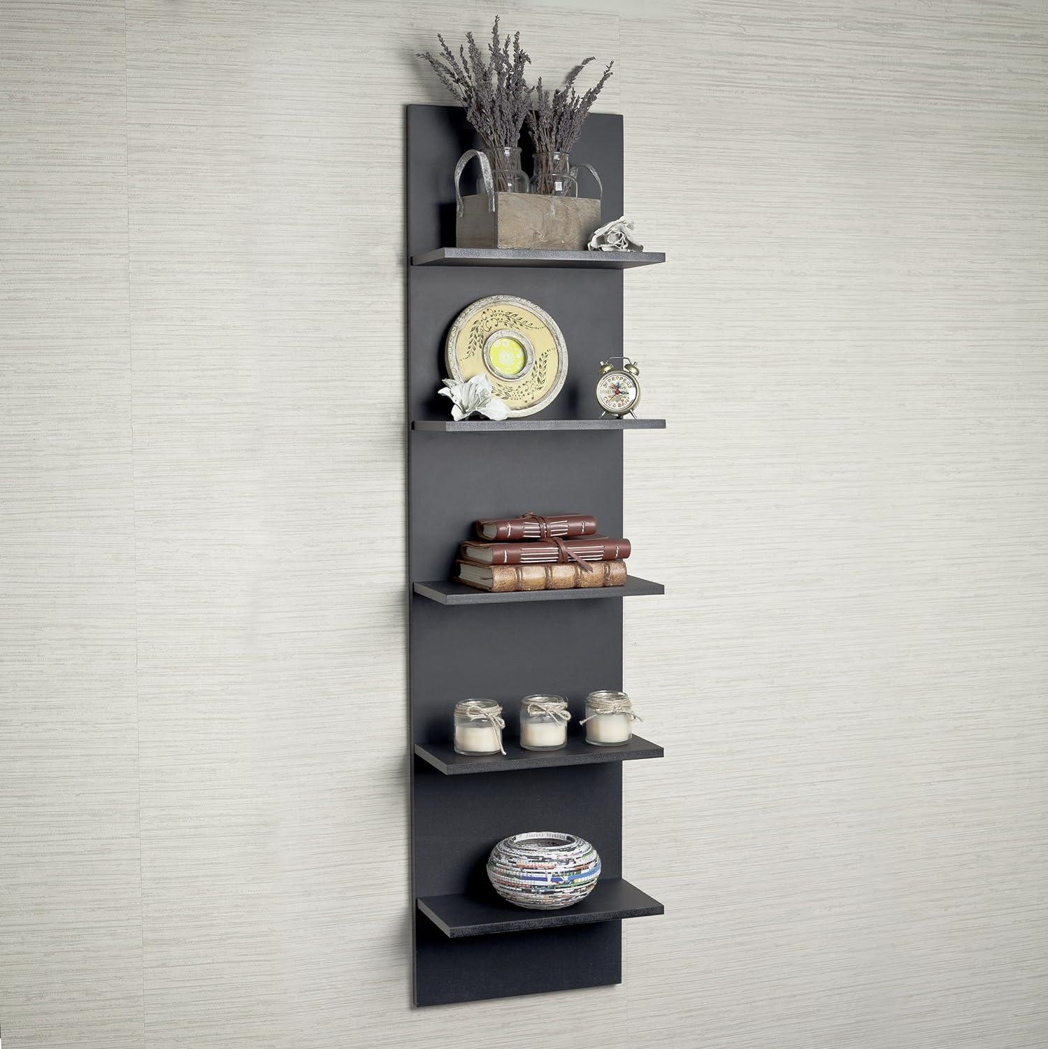 Danya B. 47" x 11.7" Wide Vertical Column Wall Shelf Black: Laminated MDF, 5-Tier Storage, Spot Clean
