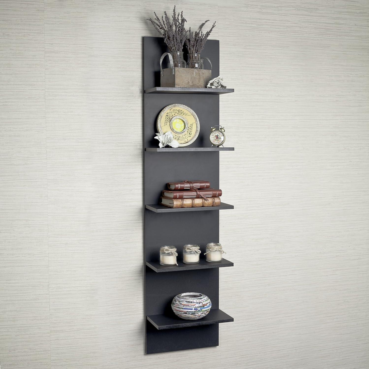 Danya B. 47" x 11.7" Wide Vertical Column Wall Shelf Black: Laminated MDF, 5-Tier Storage, Spot Clean
