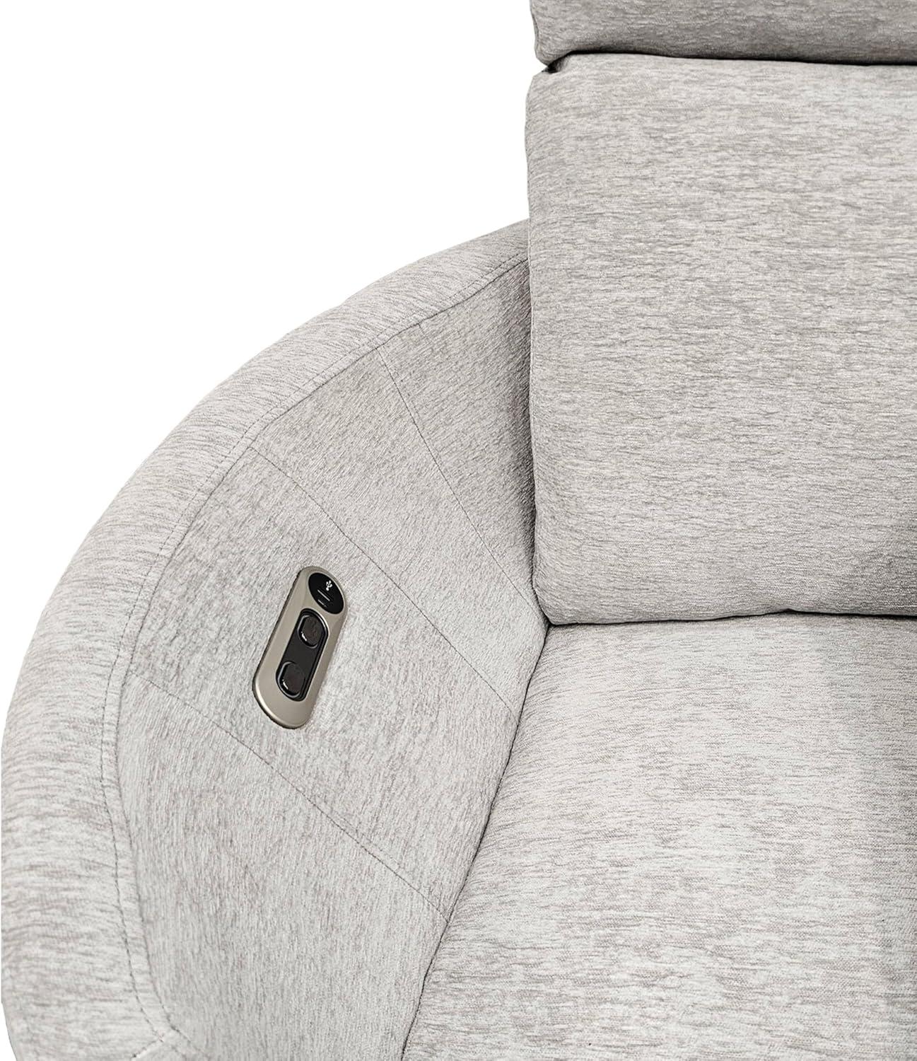 Cream Leather Swivel Glider Recliner with Wood Frame