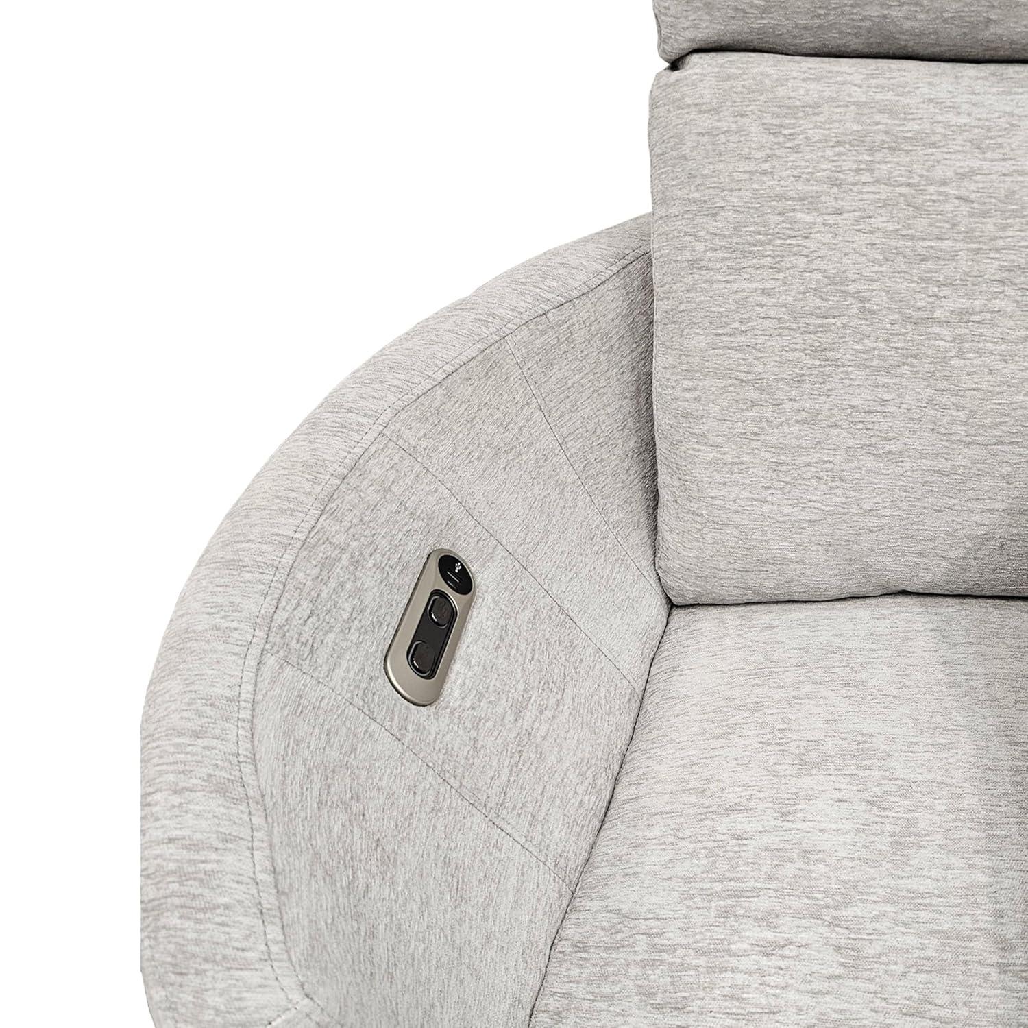 White Contemporary Swivel Recliner with Wood Accents