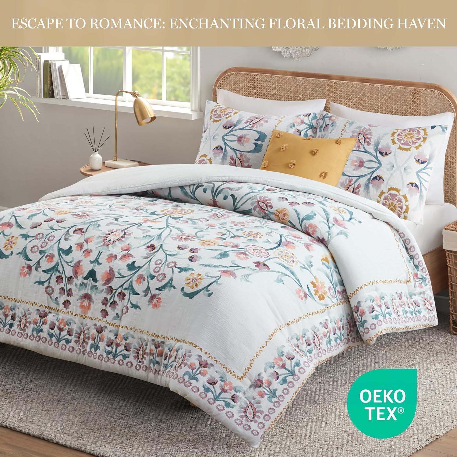 Gemma 4 Piece Floral Comforter Set with Throw Pillow