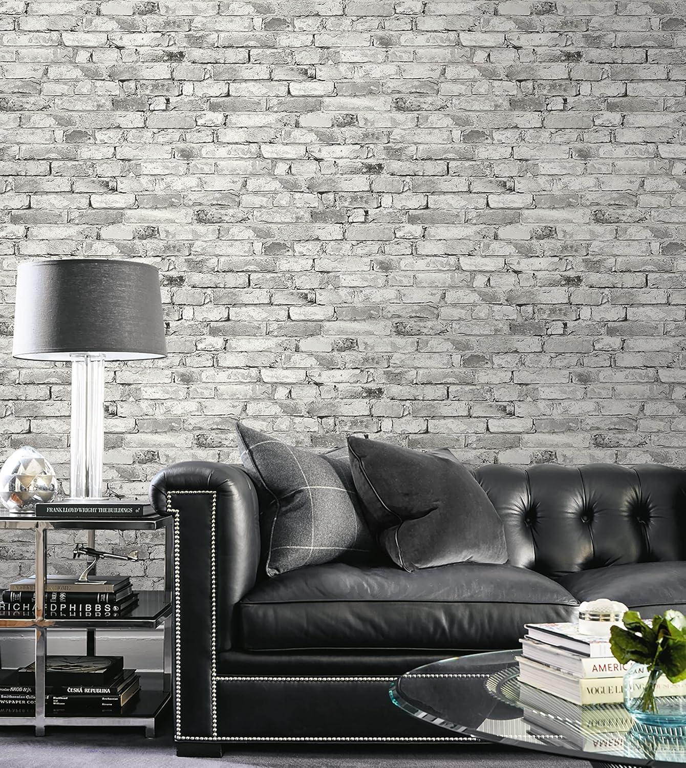 Shadow Gray Vinyl Brick Peel and Stick Wallpaper