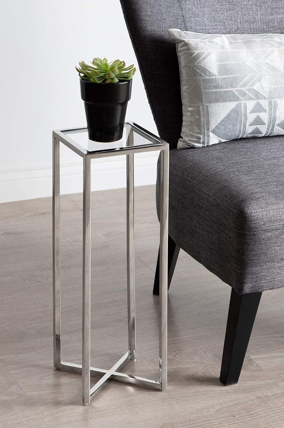 Kate and Laurel Jaspur Square Metal Drink Table, 7x7x21, Silver