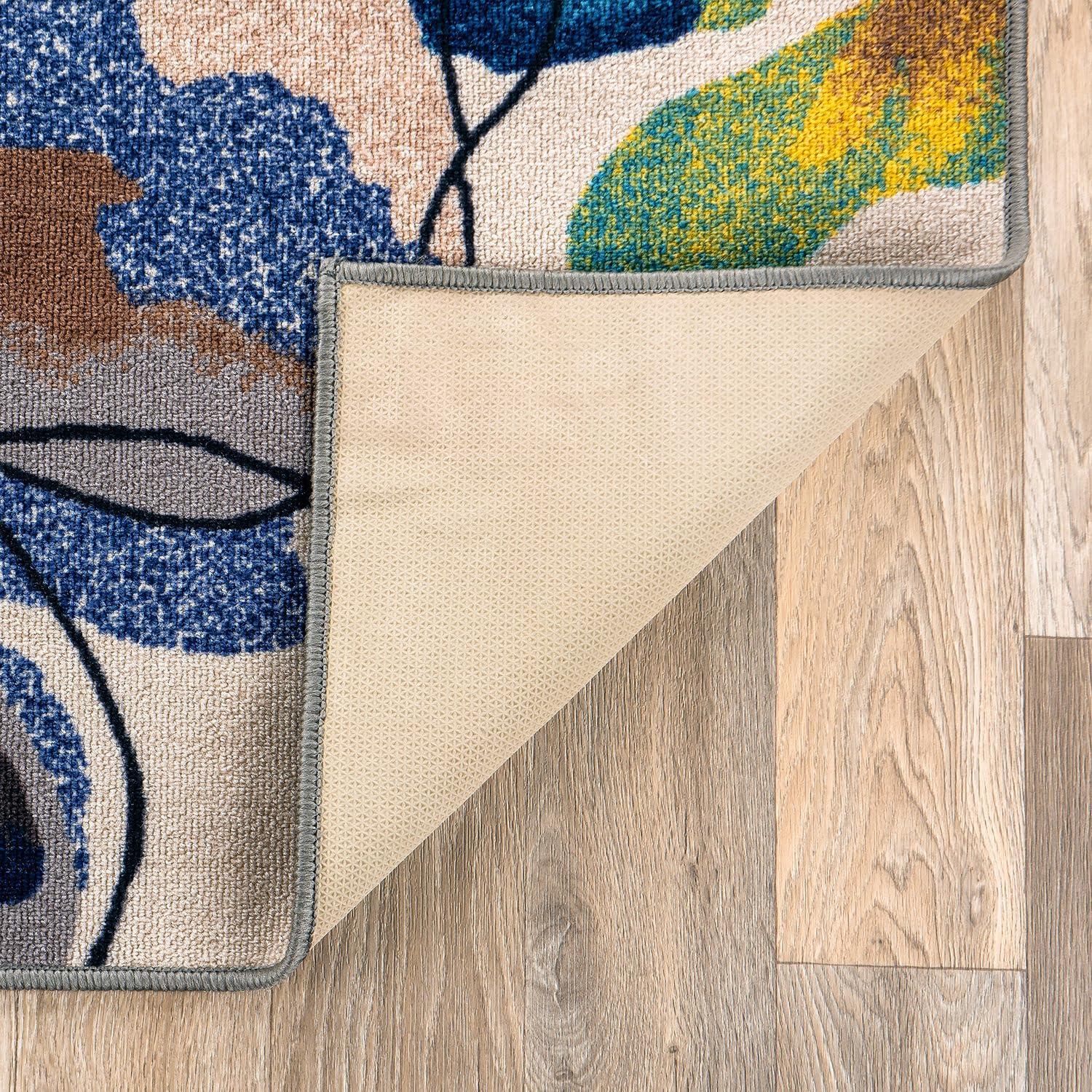 World Rug Gallery Modern Bright Flowers Non-Slip Area Rug - Cream 2'7"x4':  Low Pile,  Floral,  Stain-Resistant,  Indoor Use