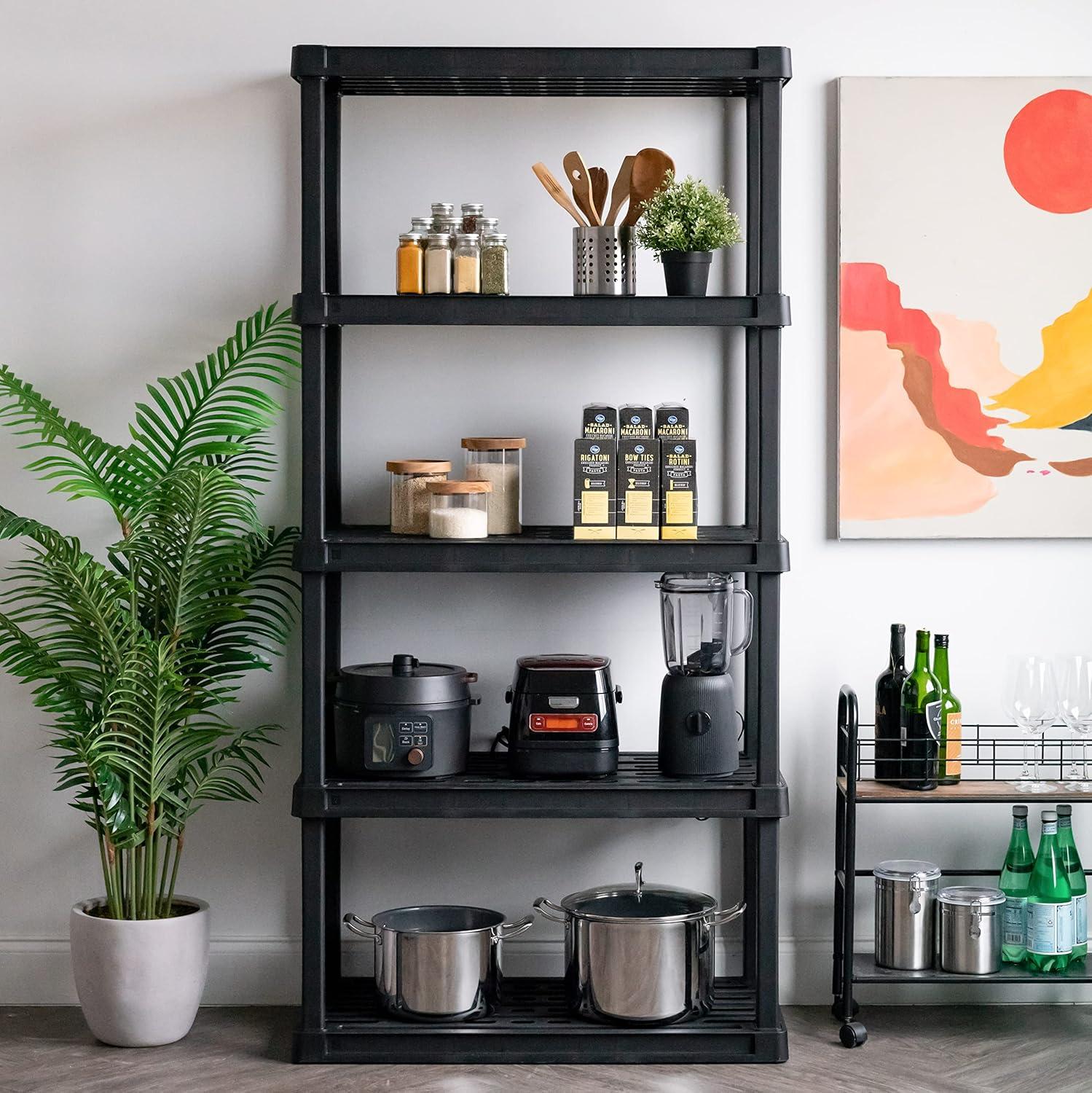 IRIS USA 5-Tier Shelving Unit, 73" Fixed Height, 36"L x 18"W x 73"H, Made with Recycled Materials, Black
