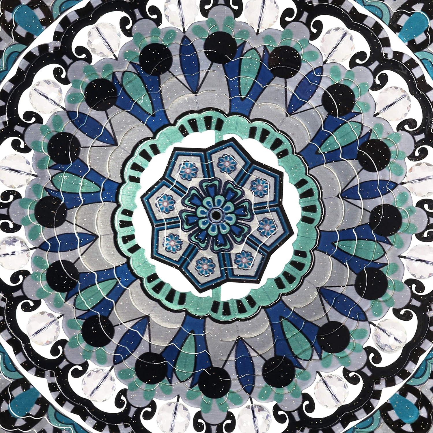 Exhart Wind Spinner, Blue and Black Mandala Hanging Wind Sculpture, 3D Laser Cut Patterns with Bead Details, Metal Outdoor Garden Decoration, Multicolor Lawn and Yard Art, 12 Inch