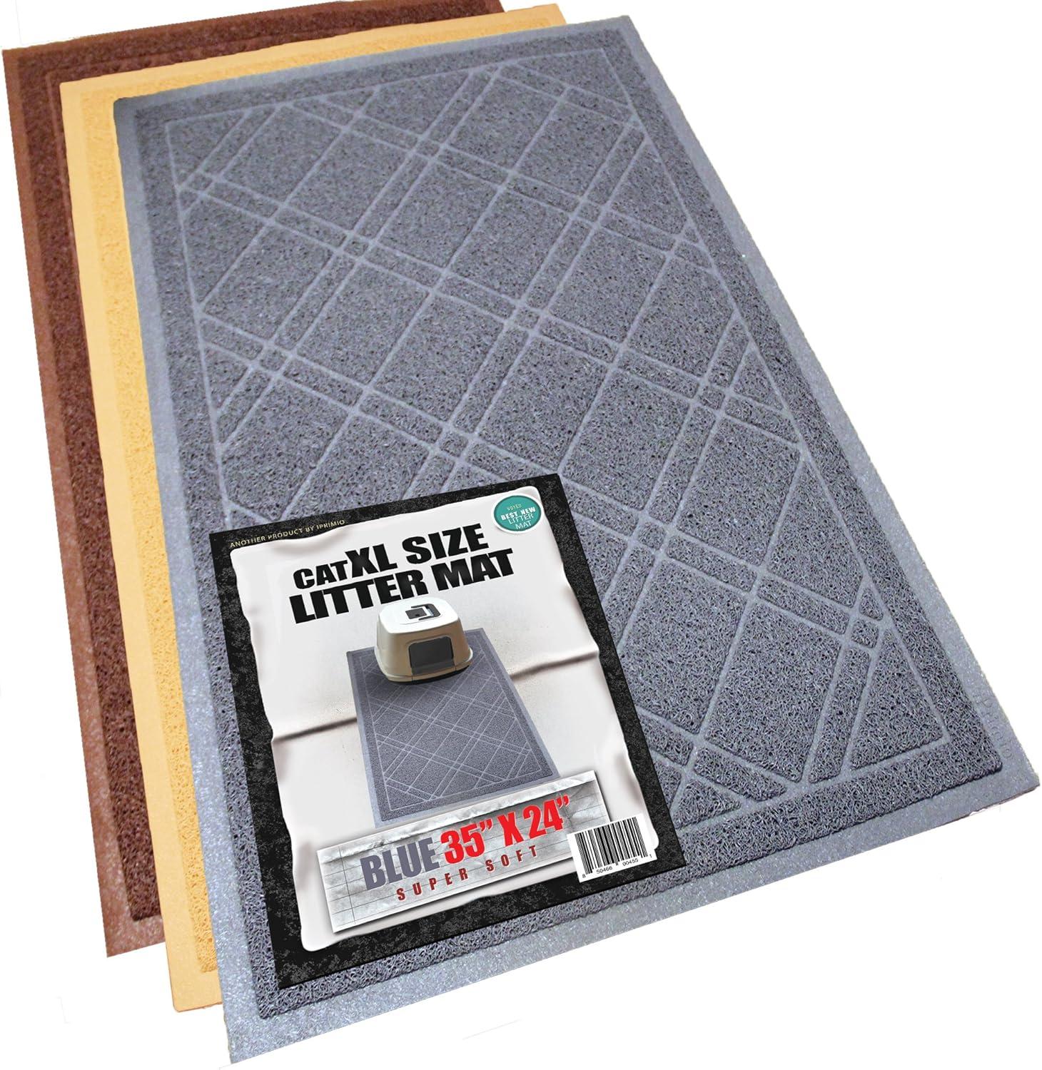 iPrimio Cat Litter Mat - Traps Litter from Paws and Box - Extra Soft Mesh – Phthalate & BPA Free - Suitable for Giant, Jumbo, Small Cats and Kittens - Extra Large (35” x 23.5”) - Blue Gray