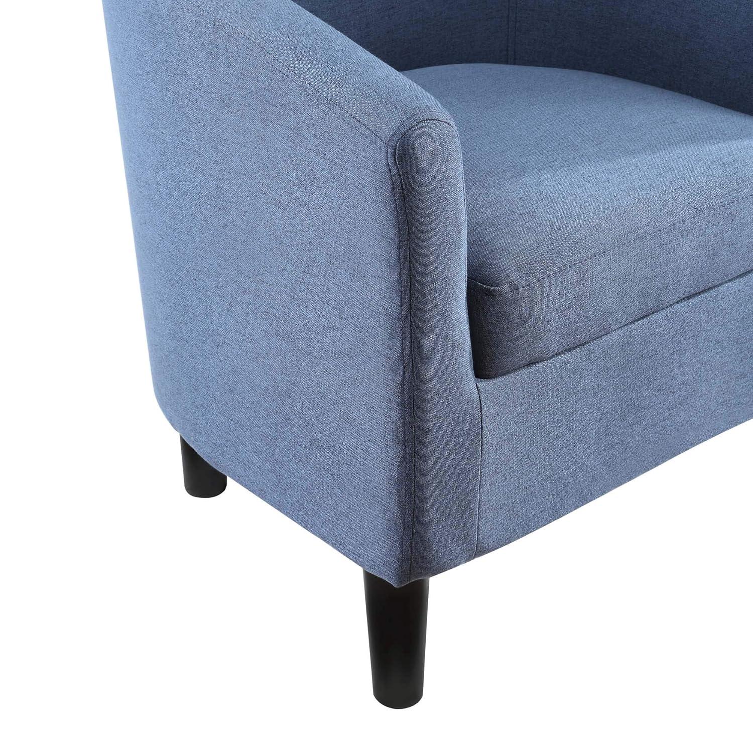 Blue Fabric Barrel Accent Chair with Ottoman