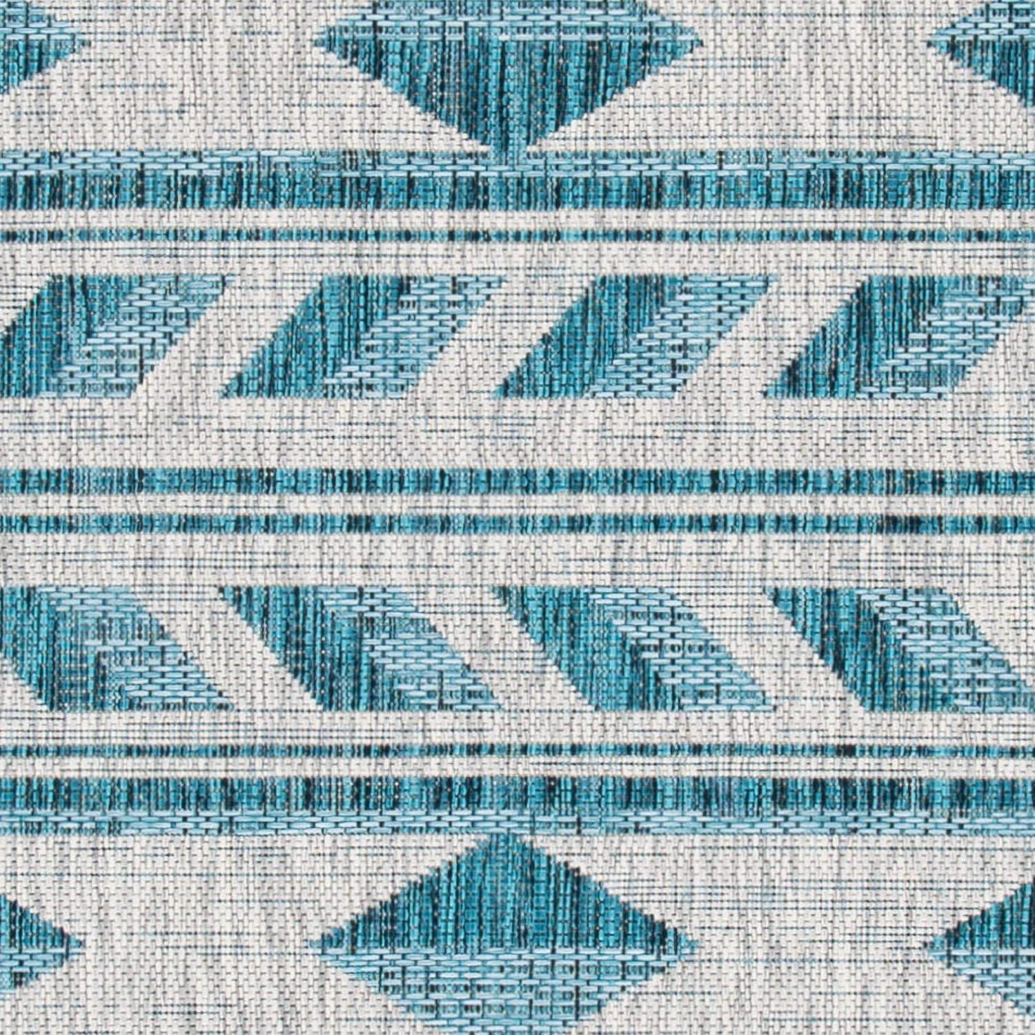 SAFAVIEH Courtyard Allycia Geometric Indoor/Outdoor Area Rug, Grey/Teal, 9' x 12'