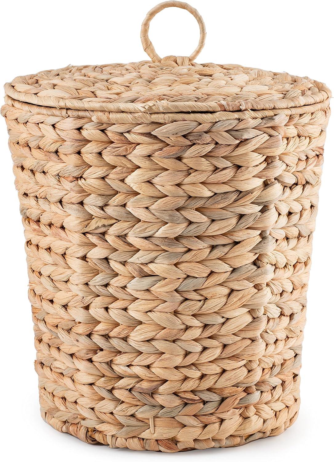 Medium Natural Wicker Round Trash Can with Lid