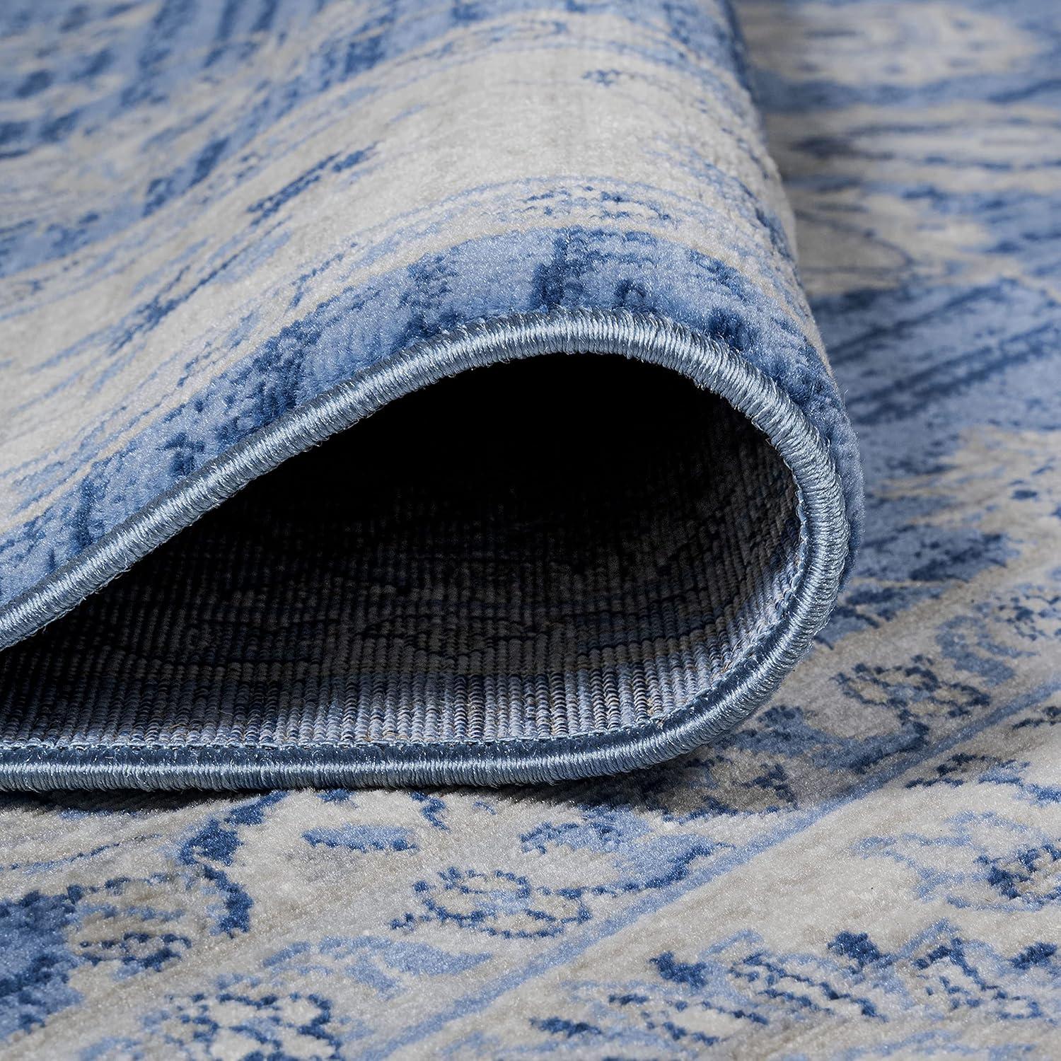 5' x 5' Modern Persian Vintage Moroccan Traditional Area Rug, Blue/Ivory - JONATHAN Y