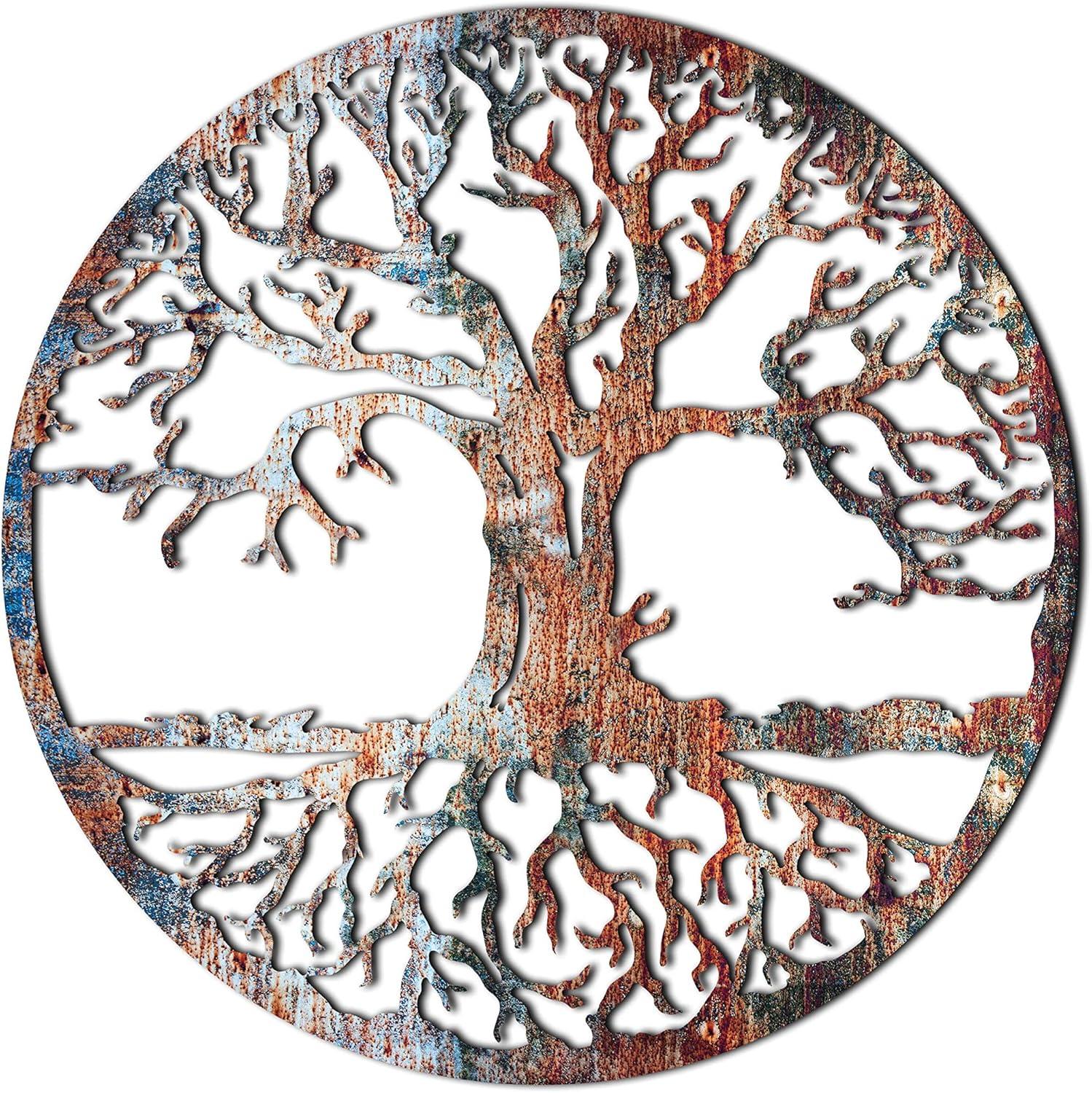 (Metal-Wood Wall Art, Tree Of Life Wall Decor, Wall Hanging, Wall Decor Old Tree, Nautical Wall Old Tree, (Wood, 20" x 20" (50cm x 50cm))