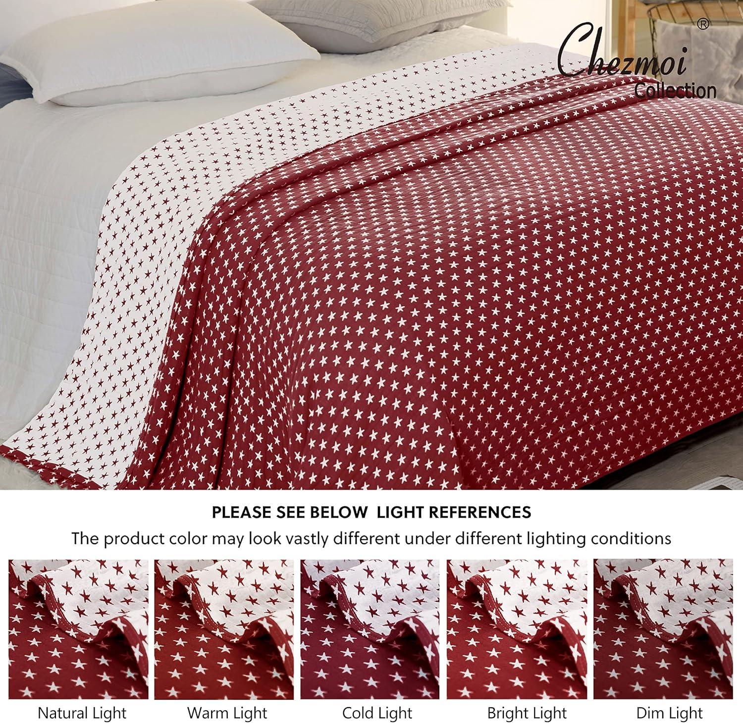 Sterling Creek Dawson Red White Star Muslin Blanket Three Layers Lightweight Cotton Gauzy Blanket Queen