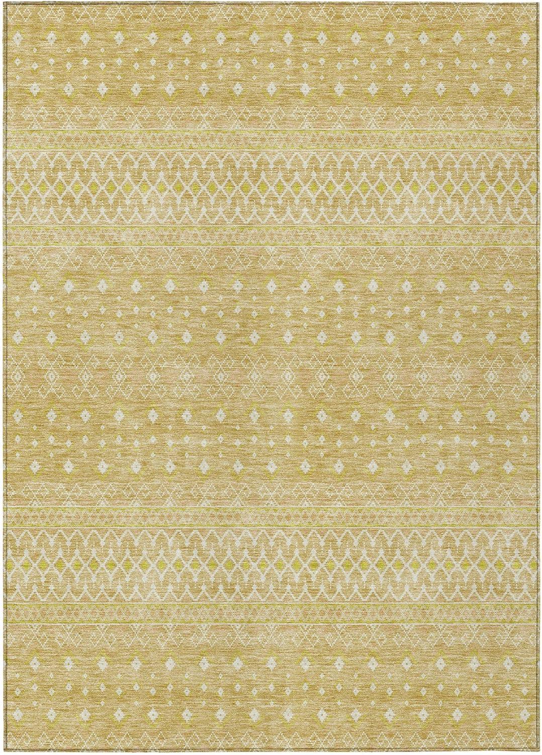 Gold Diamond Pattern Washable Synthetic 3' x 5' Rug