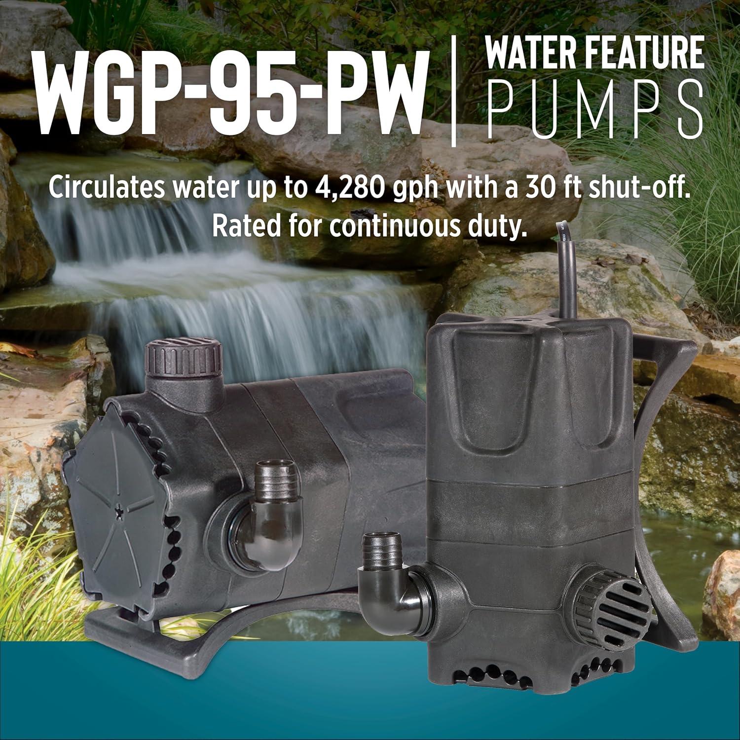 Little Giant WGP-95-PW 115 Volt, 4280 GPH Dual Discharge Direct Drive Submersible Waterfall and Pond Pump, Black, 566407