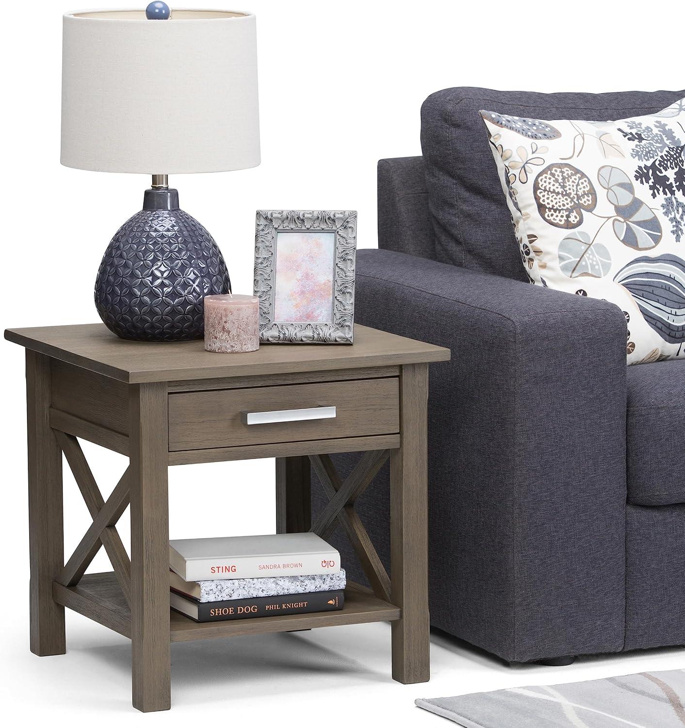 Farmhouse Gray Contemporary Square End Table with Storage