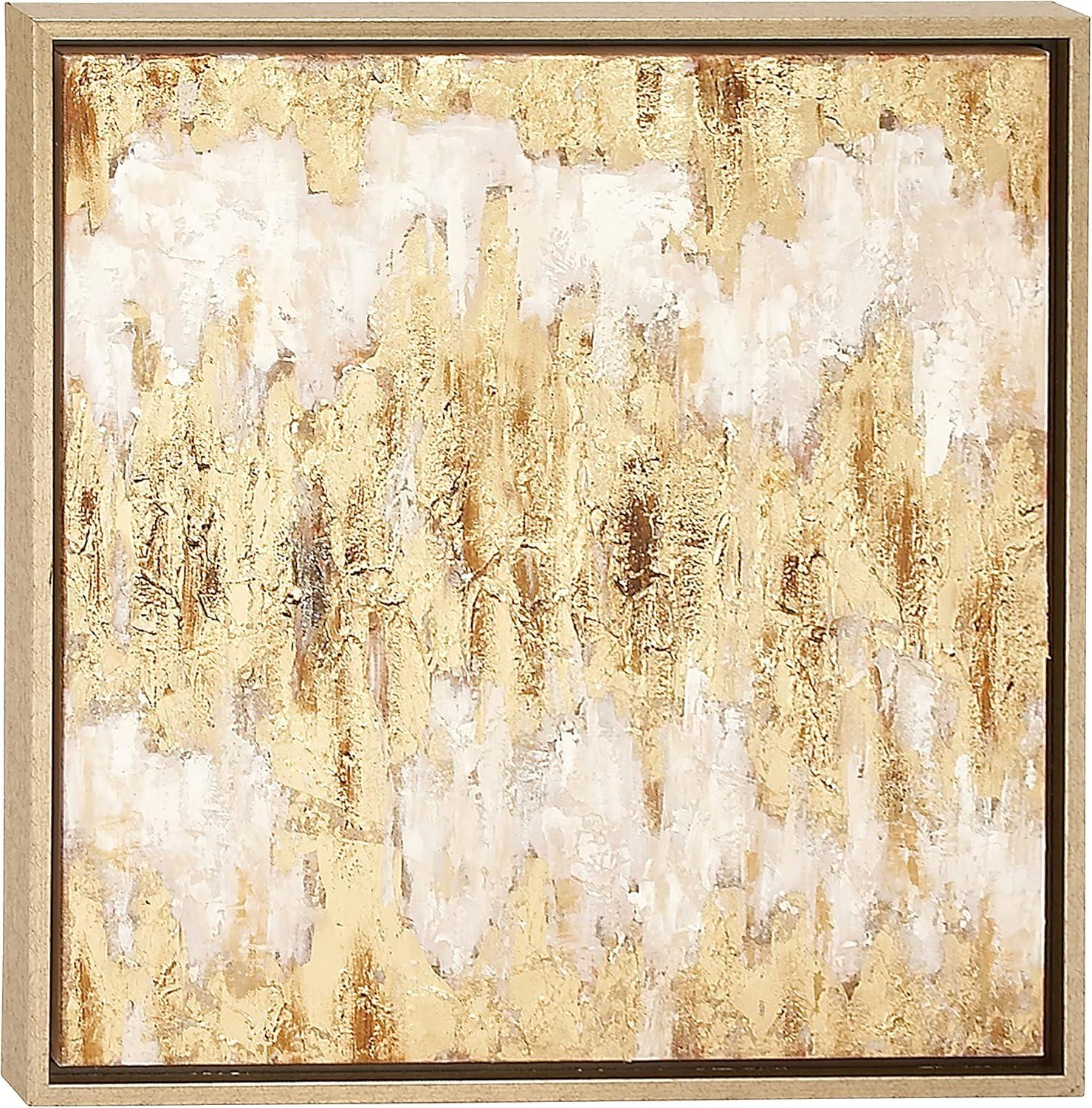 Canvas Abstract Beige Framed Wall Art with Gold Frame