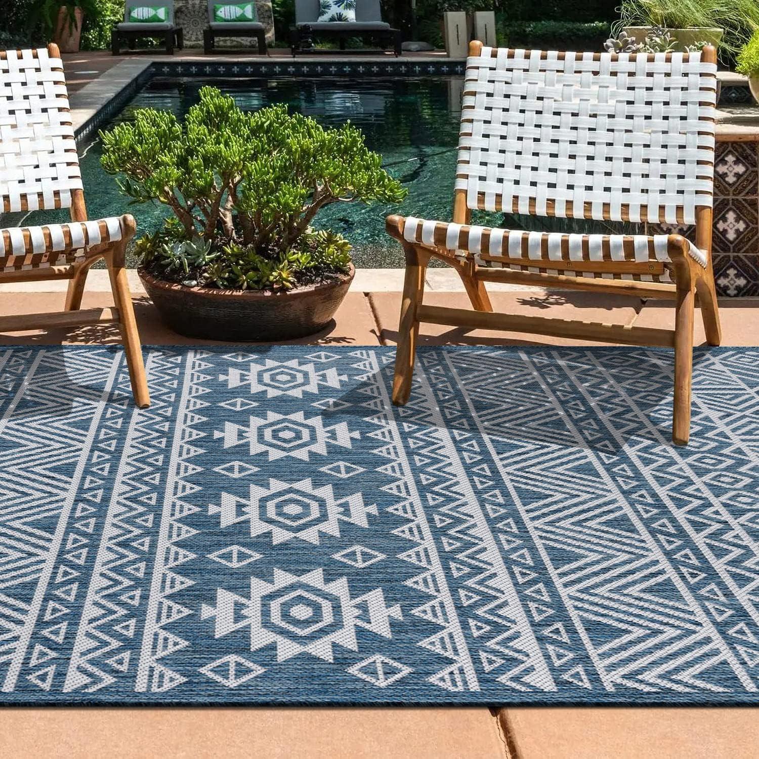 World Rug Gallery Distressed Geometric Bohemian Textured Flat Weave Indoor/Outdoor Area Rug