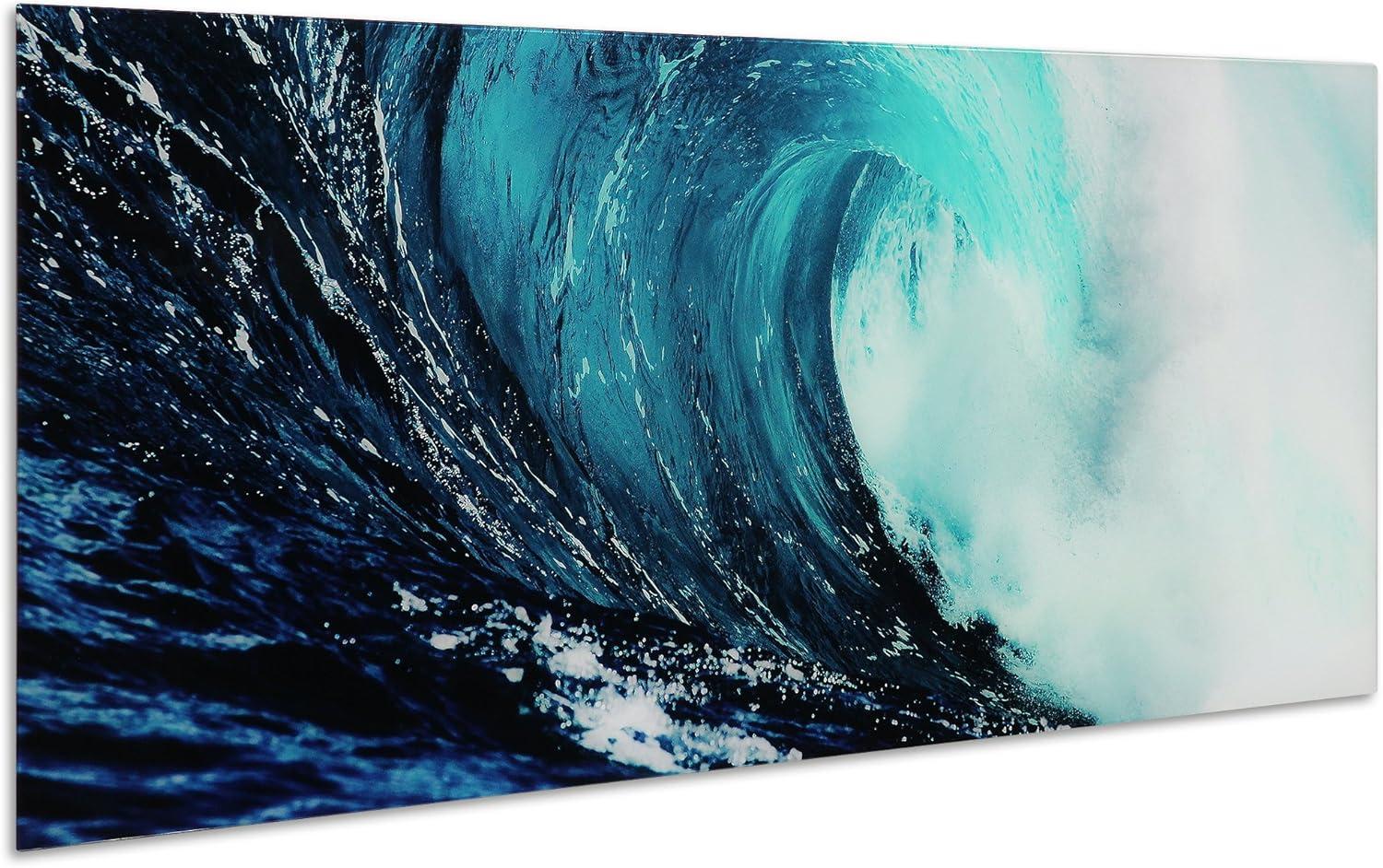 Empire Art Direct Blue Wave 2 Frameless Free Floating Tempered Glass Panel Graphic Wall Art, 24" x 63" x 0.2", Ready to Hang