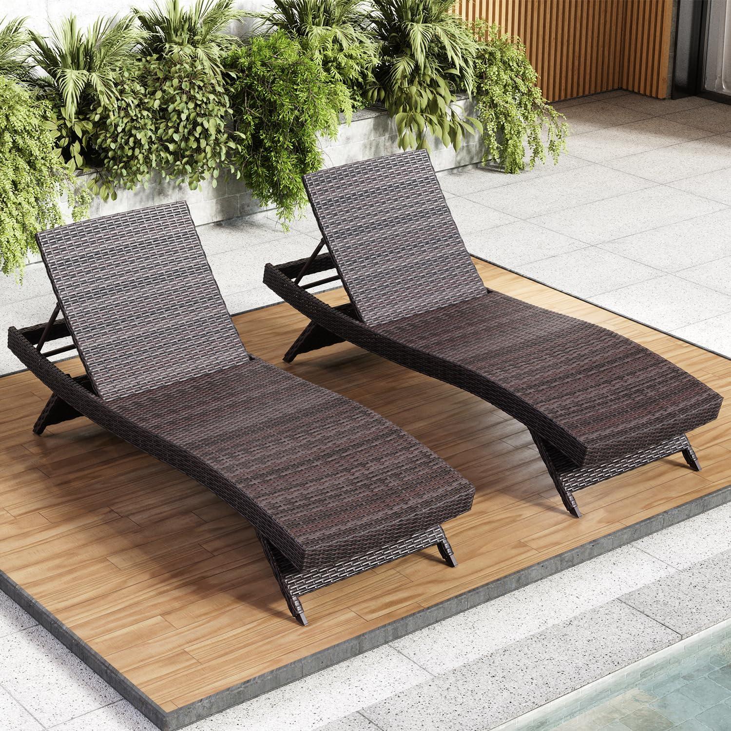 Premium Outdoor Patio Wicker Chaise Lounge Chair Set Of 2