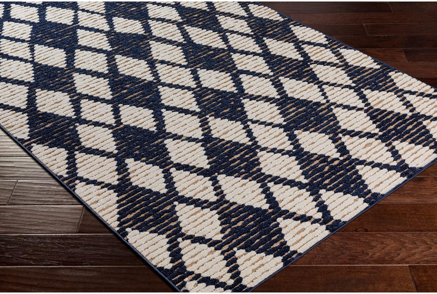 Blue and White Rectangular Reversible Outdoor Rug, 5'3" x 7'3"