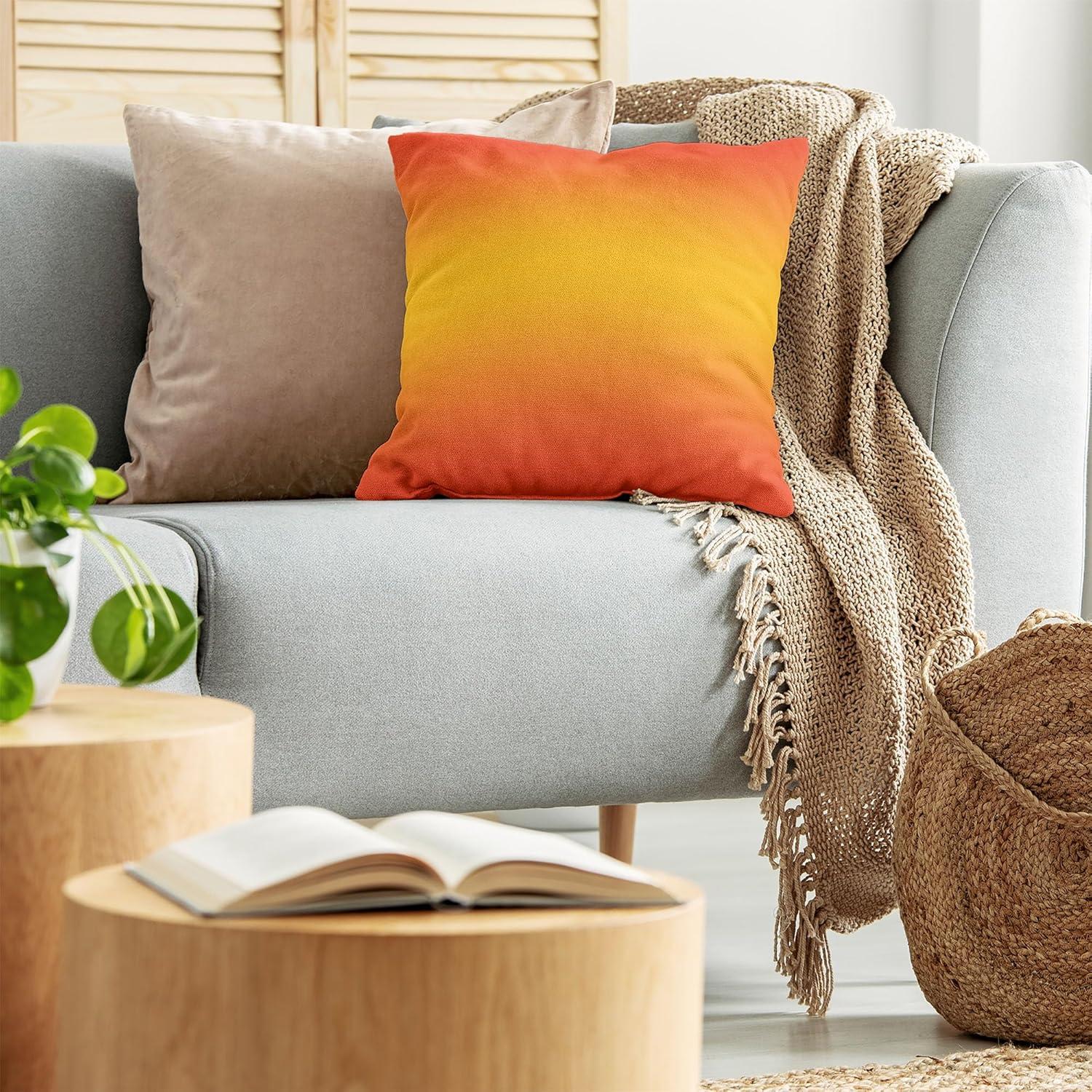 Ombre Throw Pillow Cushion Cover, Tropical Sunset Inspired Summer Themed Design Artistic Modern Room Decorations, Decorative Square Accent Pillow Case, 18 X 18 Inches, Orange Yellow, by Ambesonne