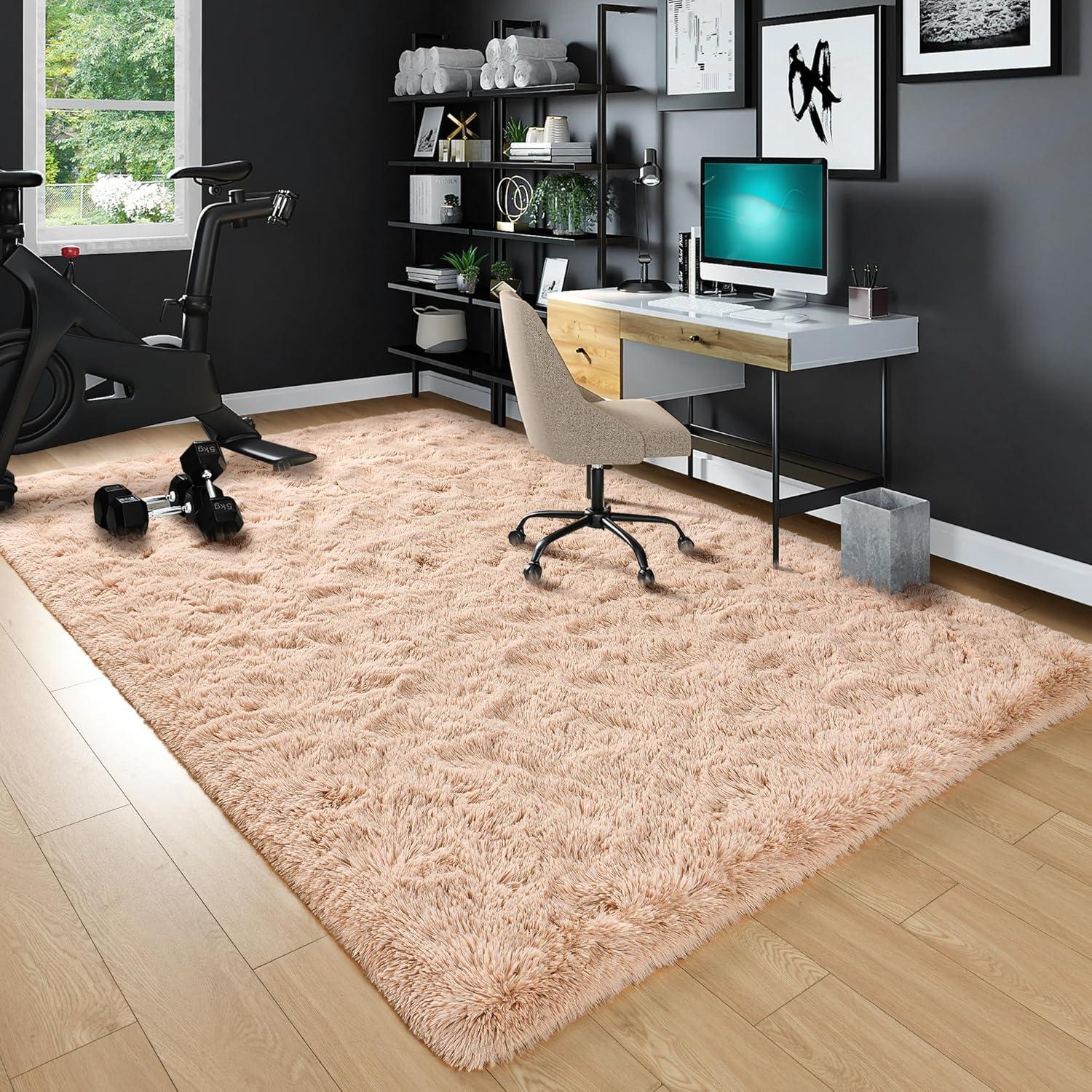 Beige 5x8 Faux Fur Shaggy Area Rug