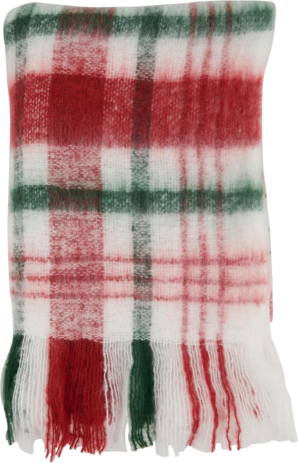 50"x60" Red and Green Faux Mohair Plaid Throw Blanket