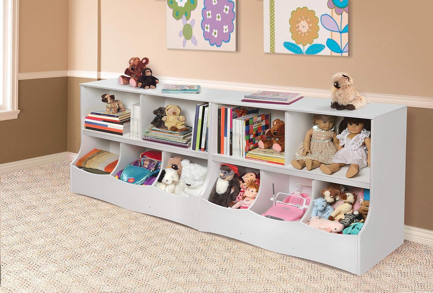 White MDF Kids Toy Storage Organizer with Cubby Bins