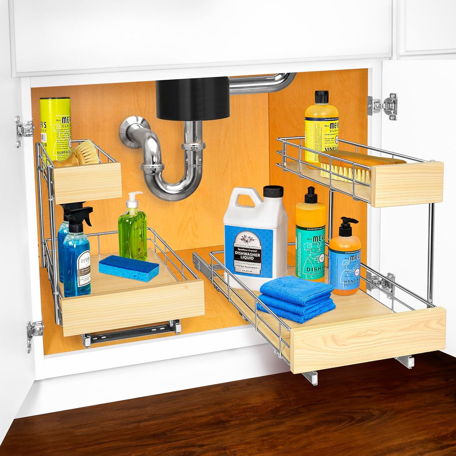 Lynk Professional Chrome and Wood Pull-Out Under Sink Organizer