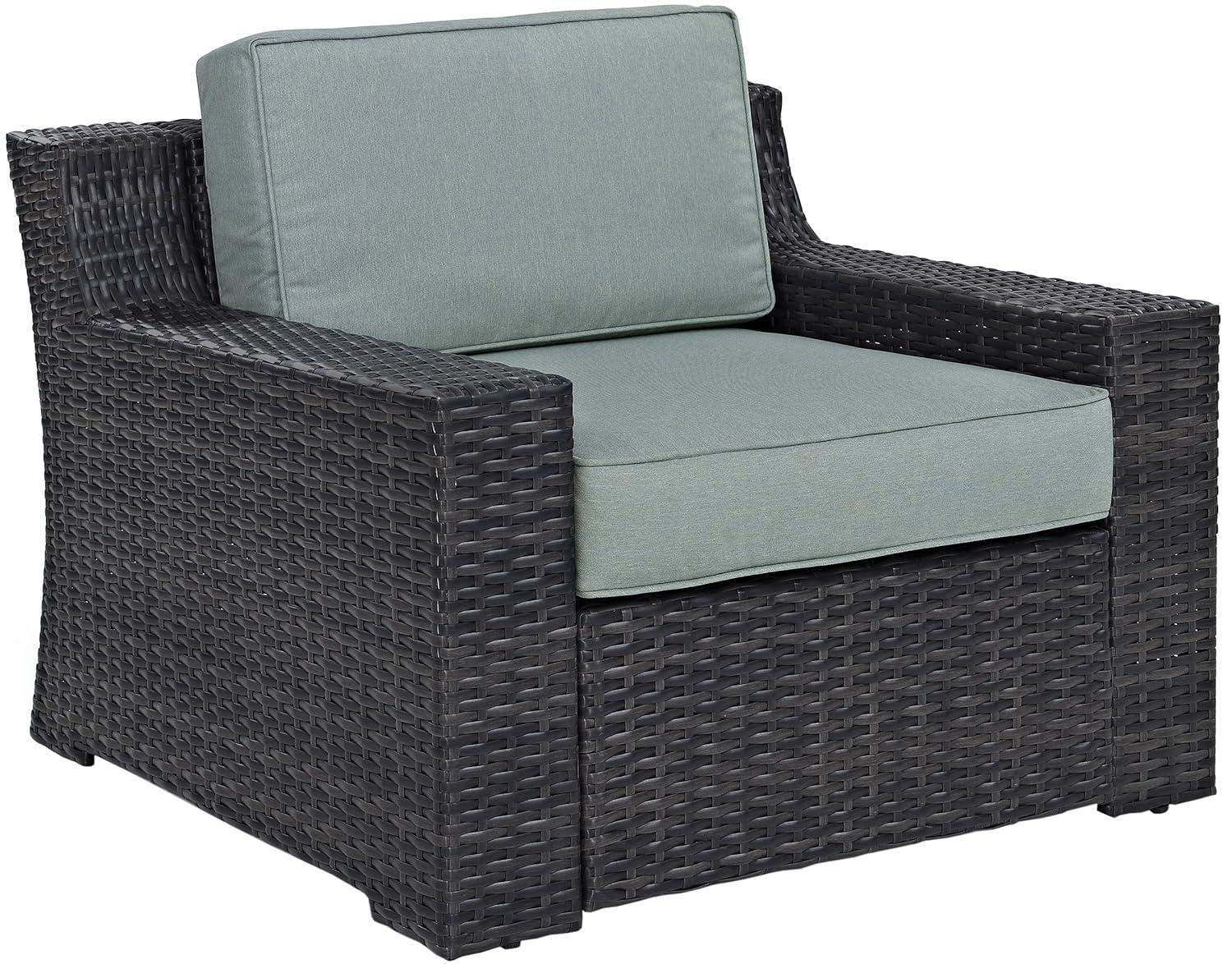 Beaufort Outdoor Wicker Loveseat - Mist - Crosley: Powder-Coated Steel Frame, UV-Resistant, with Foam Cushions