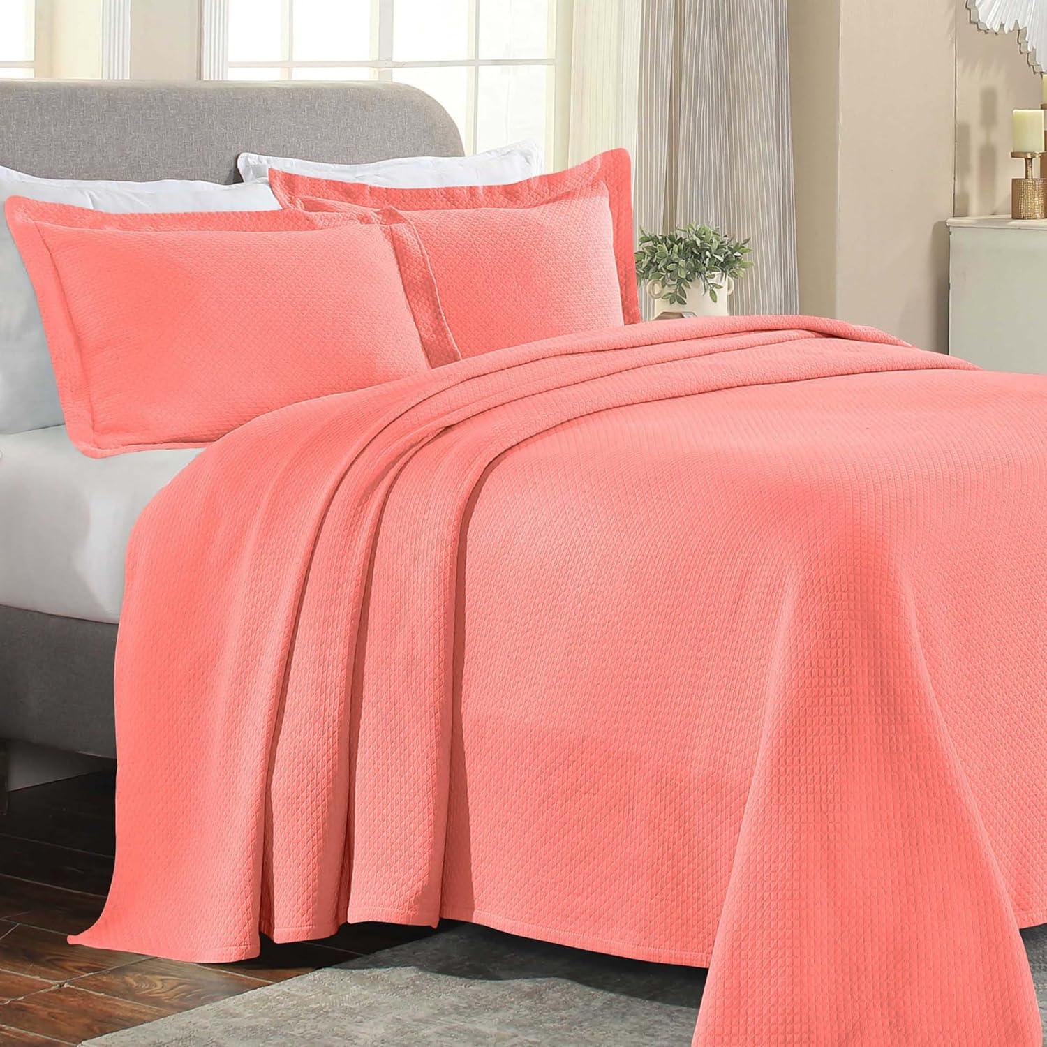 Coral Lattice Cotton Twin Bedspread Set with Pillow Sham