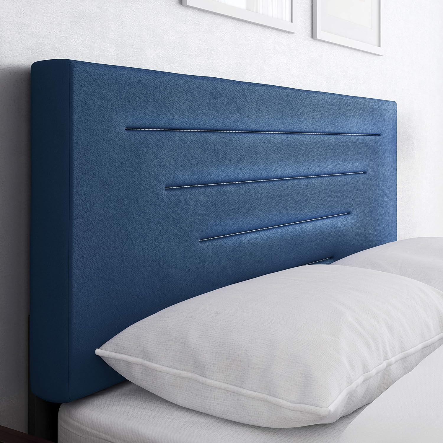 Luxenbourg Blue Faux Leather King Platform Bed with Tufted Upholstered Headboard