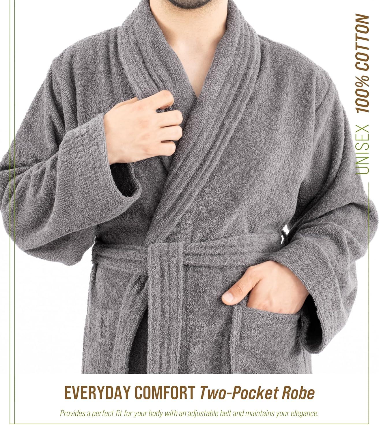 American Soft Linen, 100% Cotton Robes for Women and Men, 1 Piece Soft Lightweight Adult Couple Bathrobes, Medium - Gray